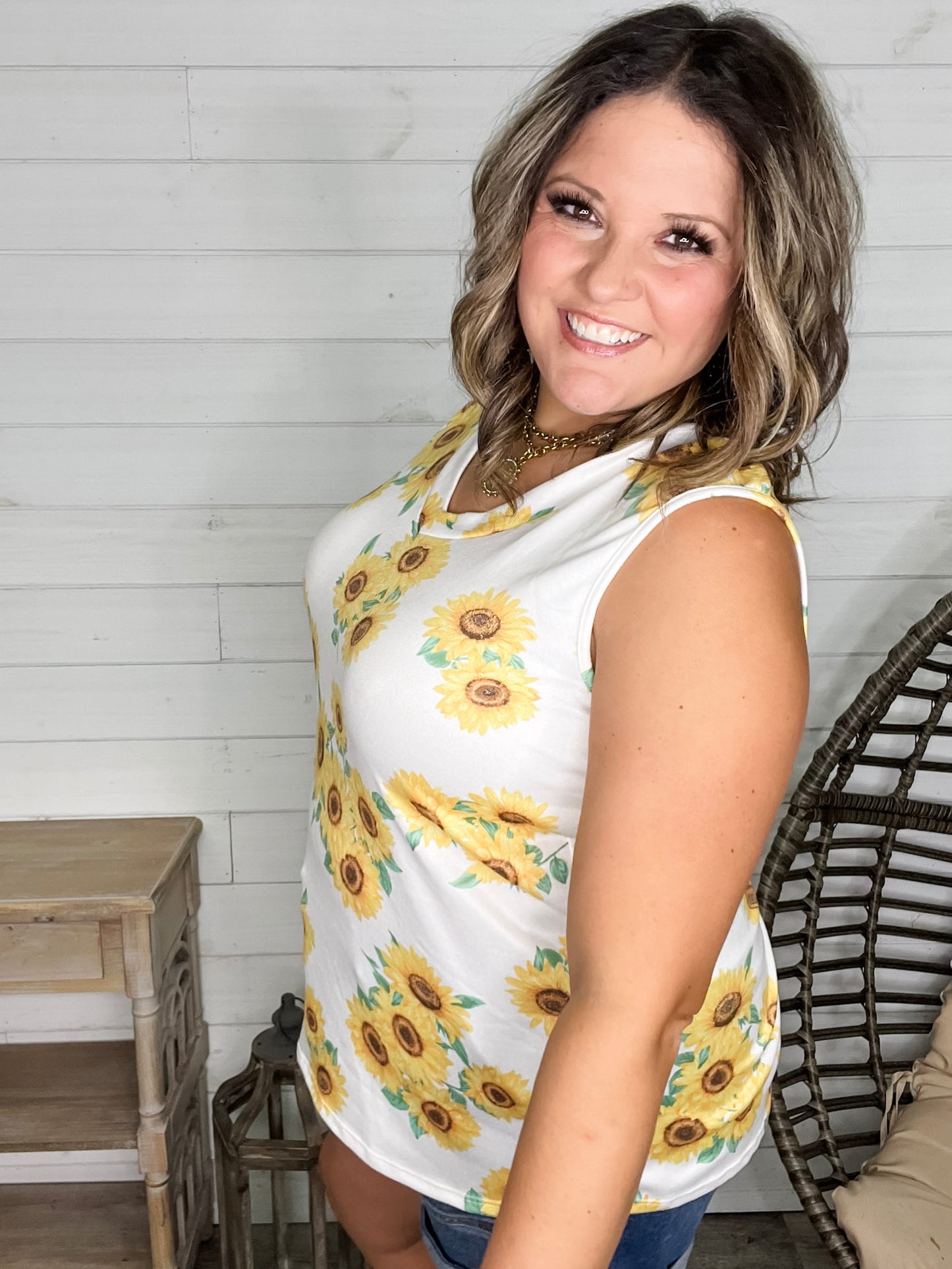 "Jayda" Sunflower Sleeveless V Neck
