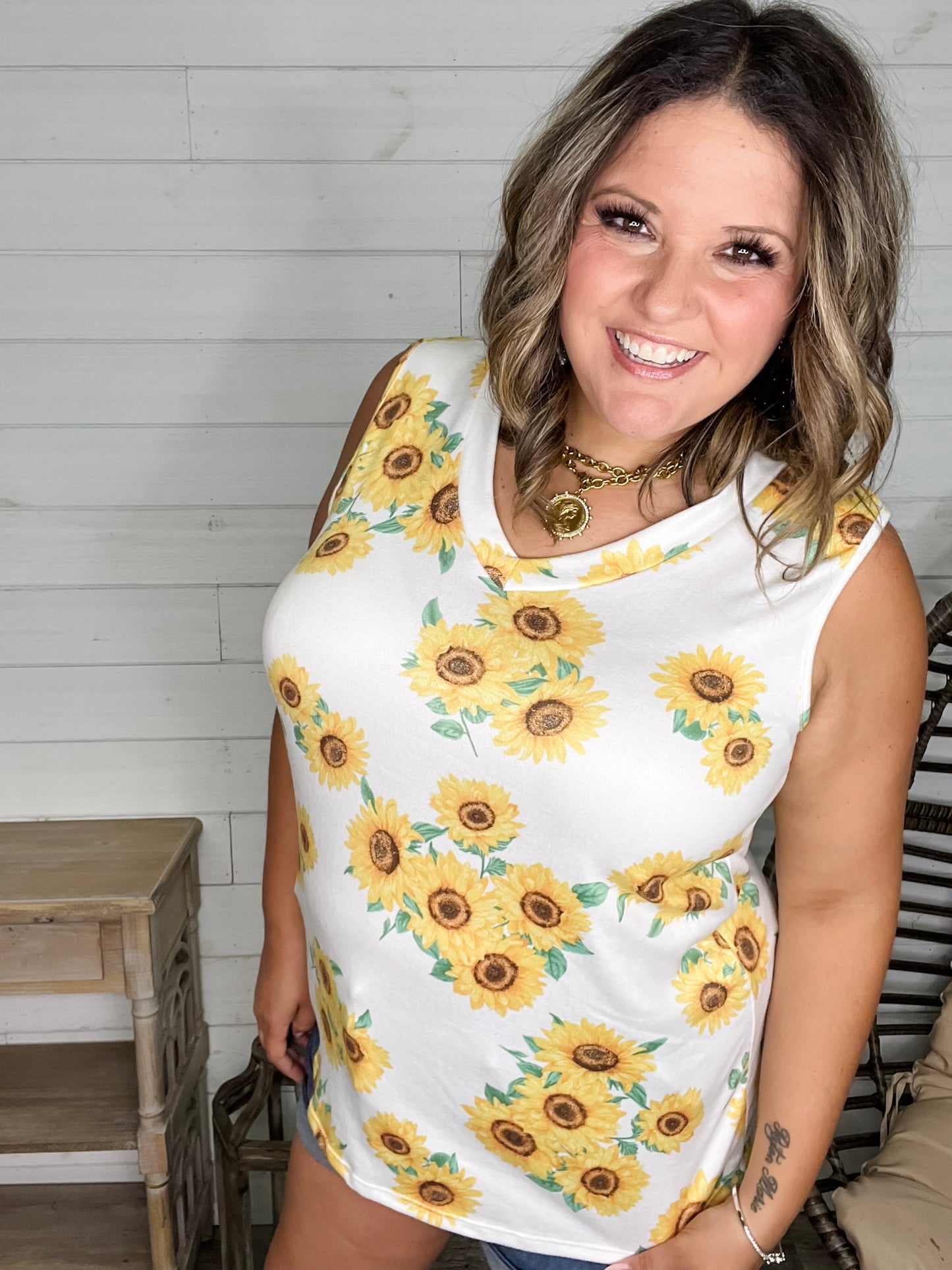 "Jayda" Sunflower Sleeveless V Neck