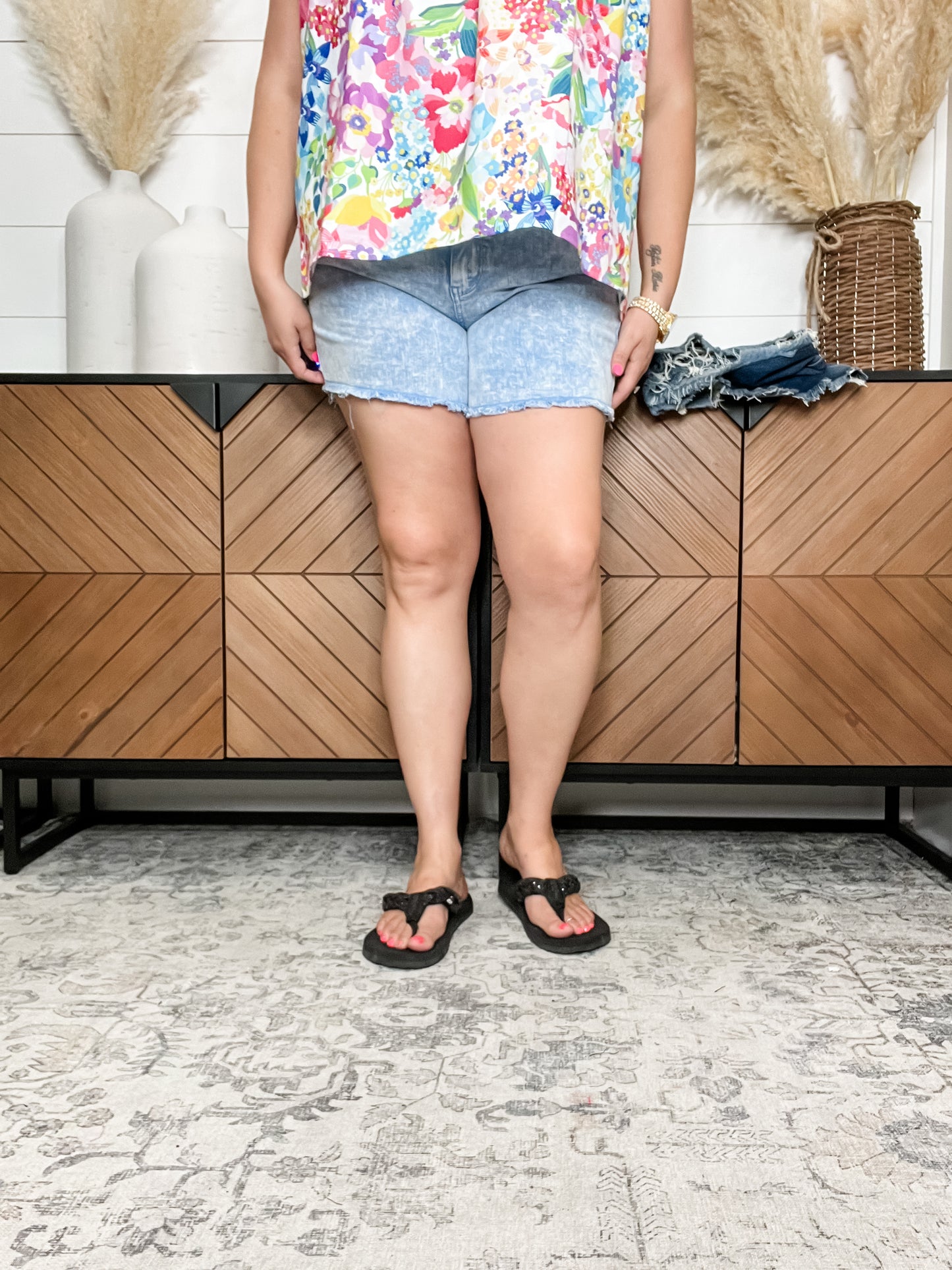 Judy Blue "Be Blue" Cyan Baby Blue Mineral Wash Cutoff Shorts