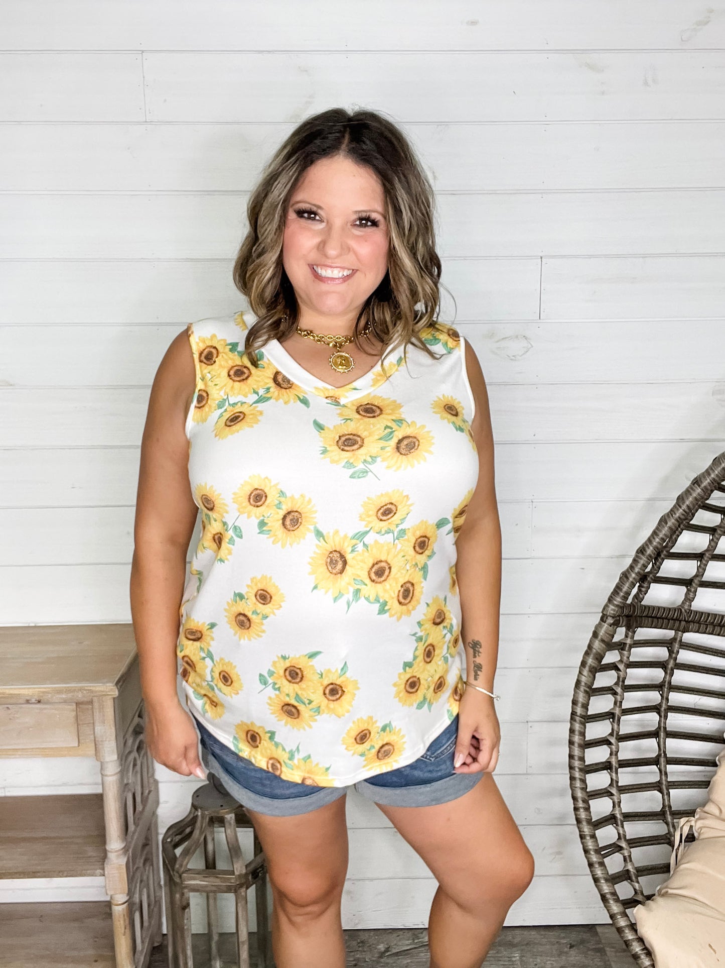 "Jayda" Sunflower Sleeveless V Neck