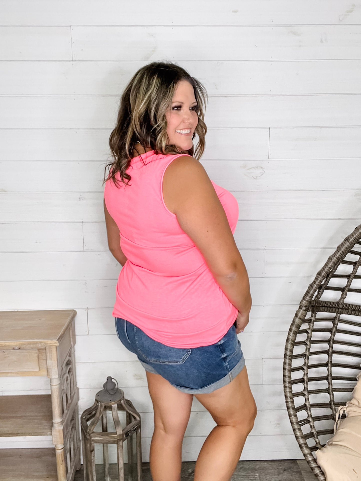 "Endless" Sleeveless V Neck (Neon Coral)