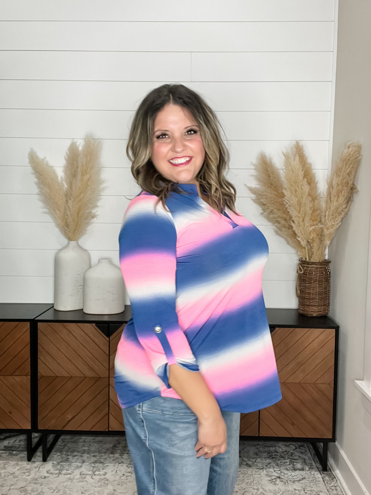 "Napa" 3/4 Sleeve Split Neck