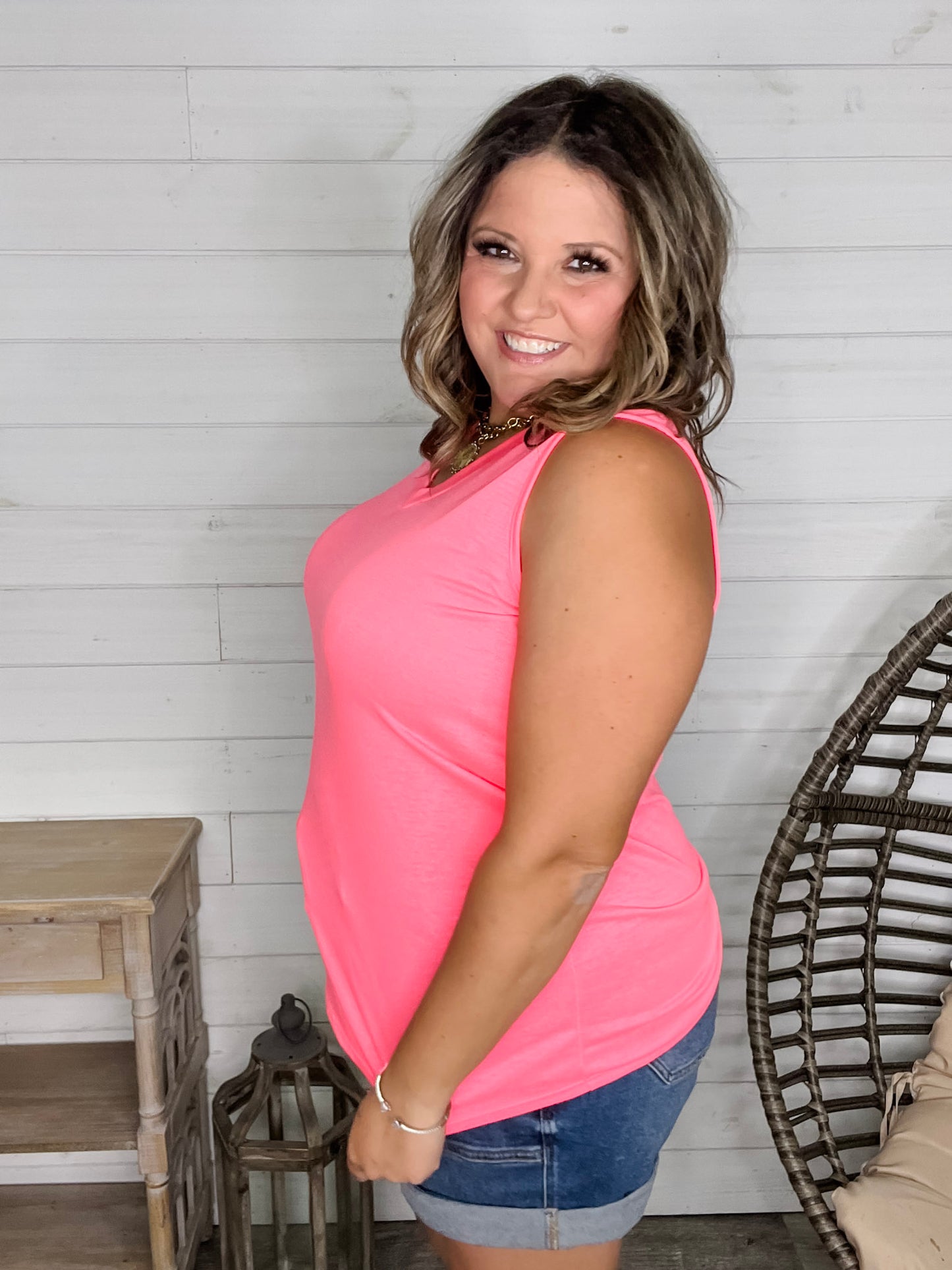 "Endless" Sleeveless V Neck (Neon Coral)