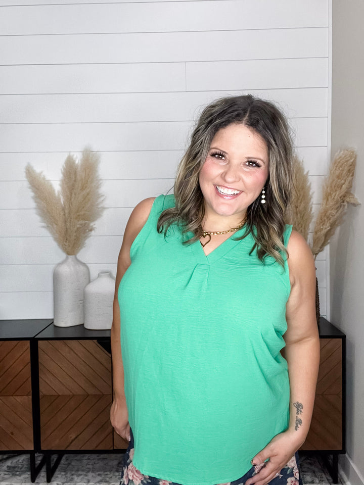 "Swanton" Deep V Tank with Front Pleat (Kelly Green)
