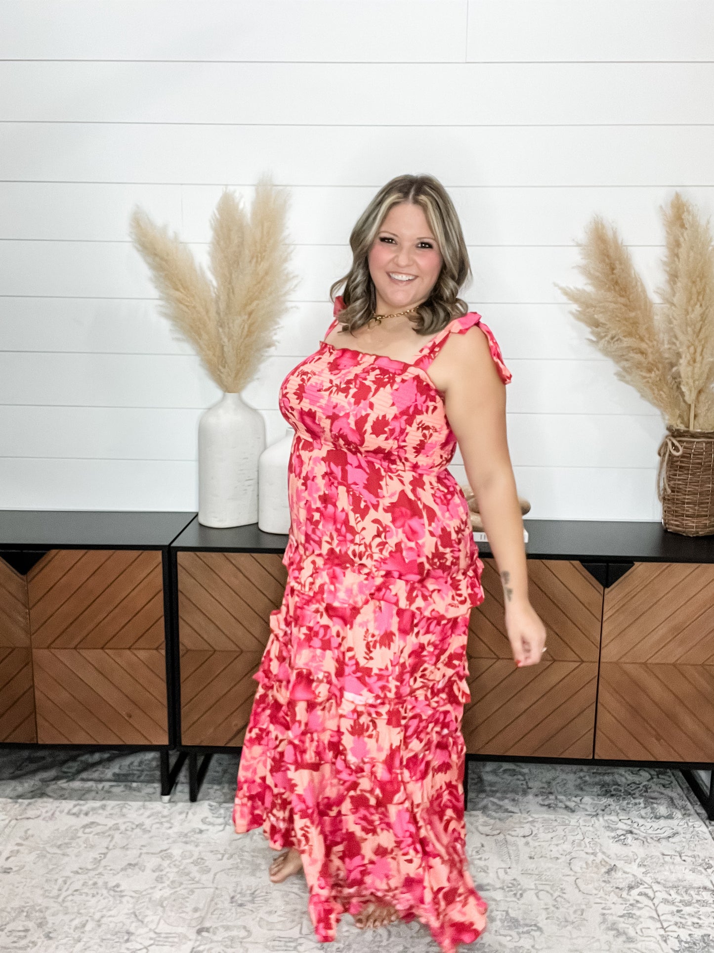 "Cabana" Smocked Floral Ruffle Tiered Maxi Dress
