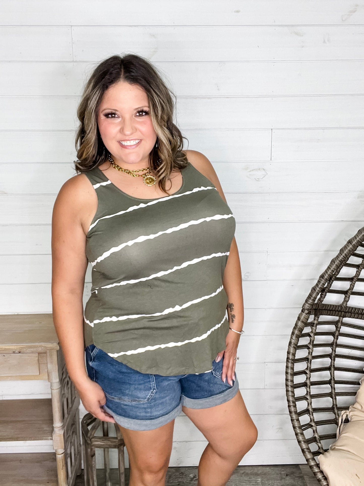 "Zigged Should Have Zagged" Relaxed Fit Tank (Black & Olive)