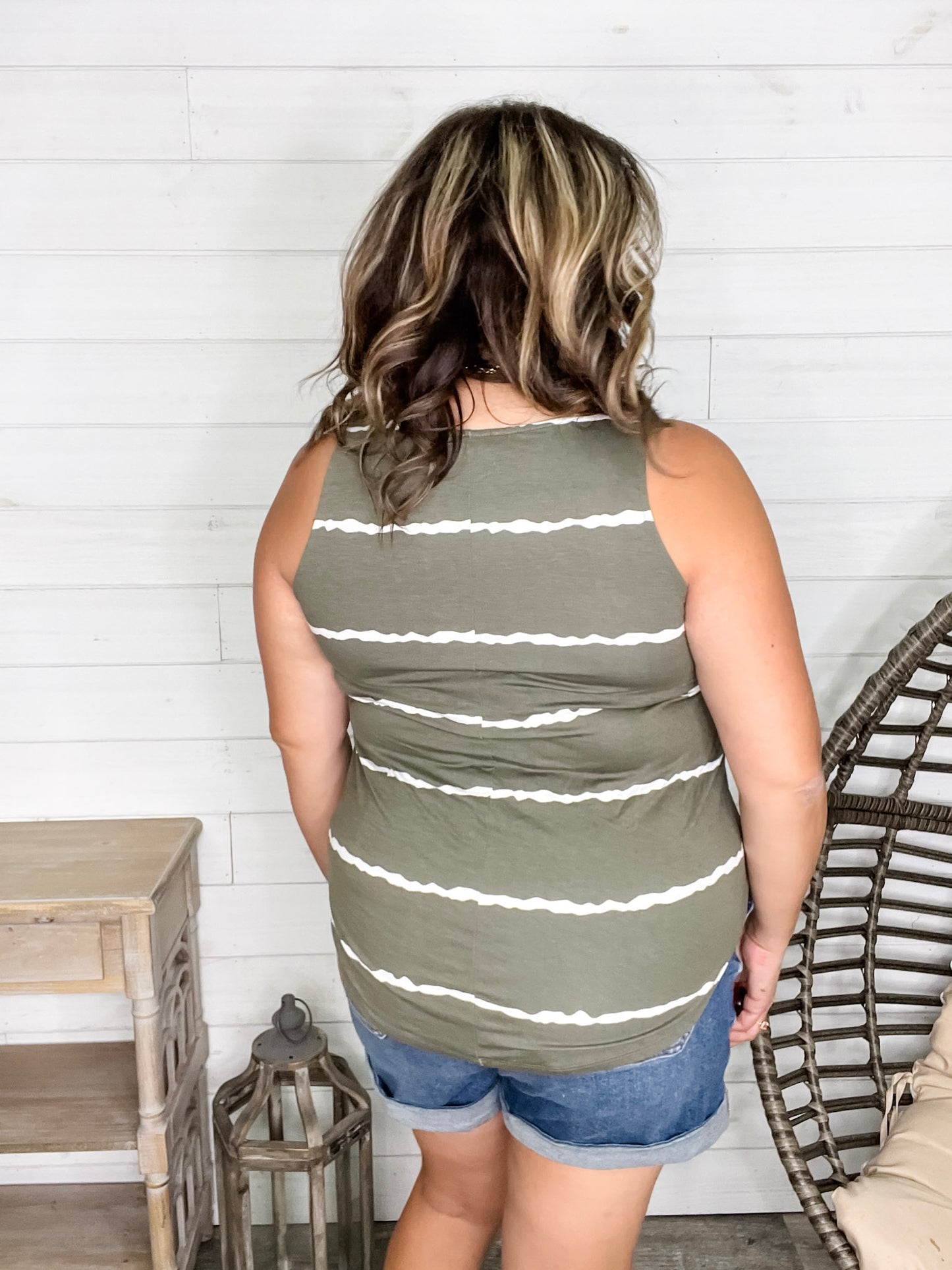 "Zigged Should Have Zagged" Relaxed Fit Tank (Black & Olive)