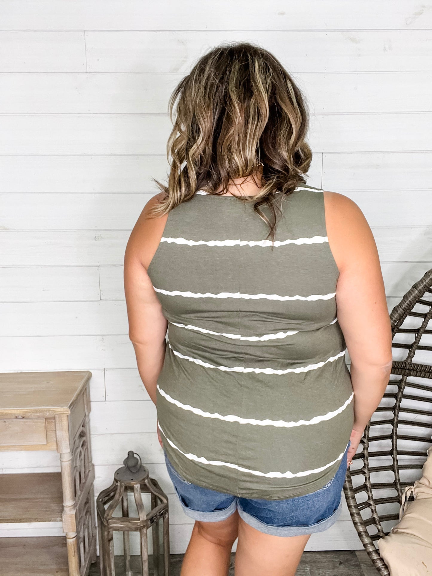 "Zigged Should Have Zagged" Relaxed Fit Tank (Black & Olive)