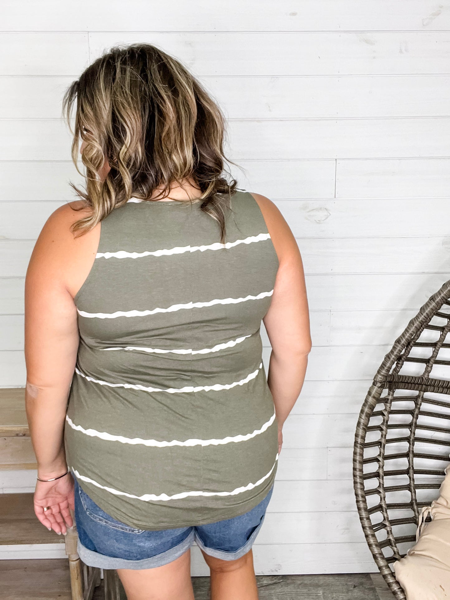 "Zigged Should Have Zagged" Relaxed Fit Tank (Black & Olive)