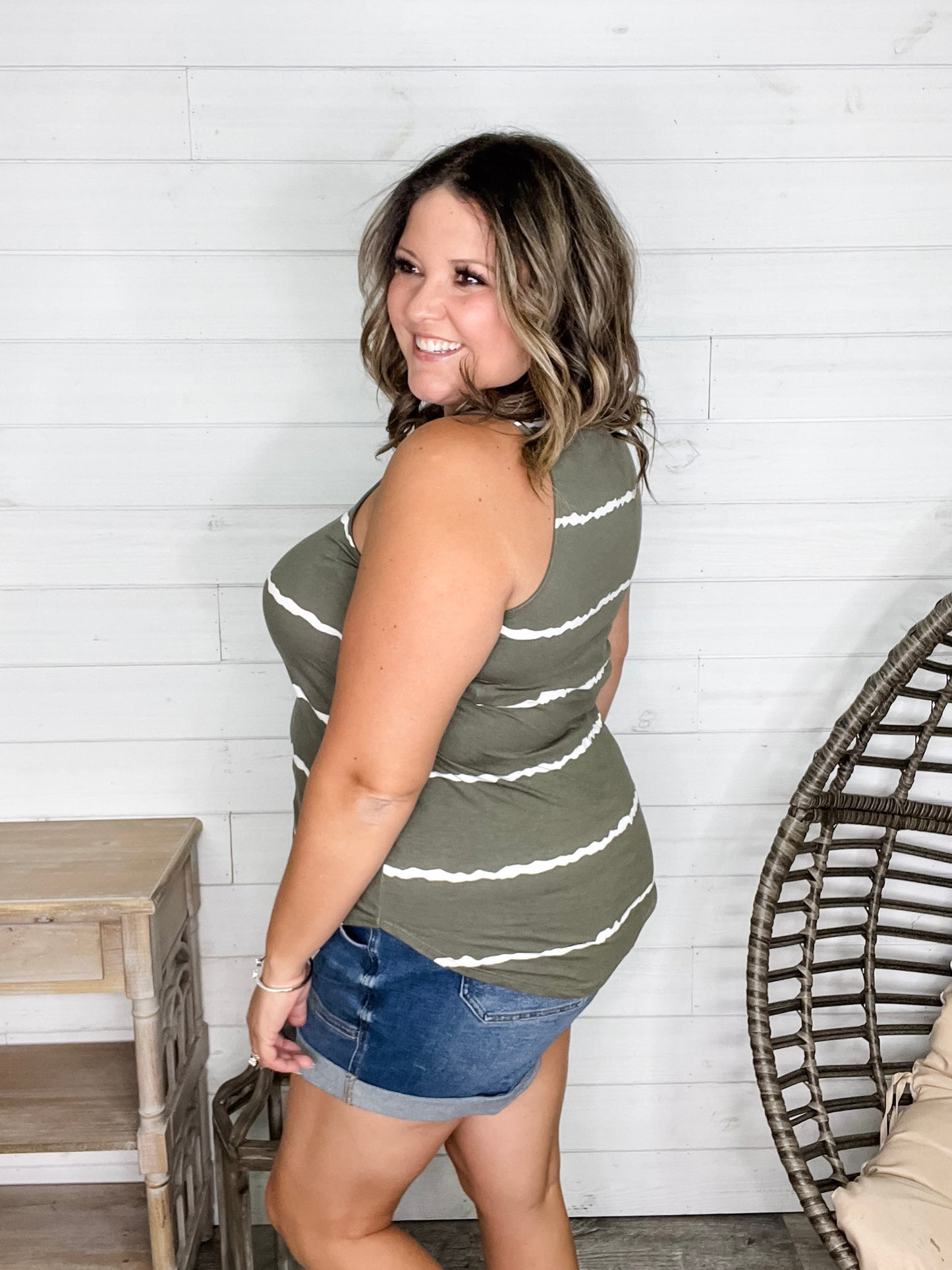 "Zigged Should Have Zagged" Relaxed Fit Tank (Black & Olive)