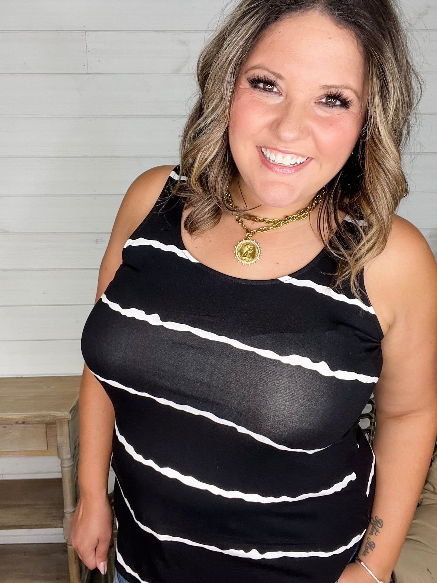 "Zigged Should Have Zagged" Relaxed Fit Tank (Black & Olive)