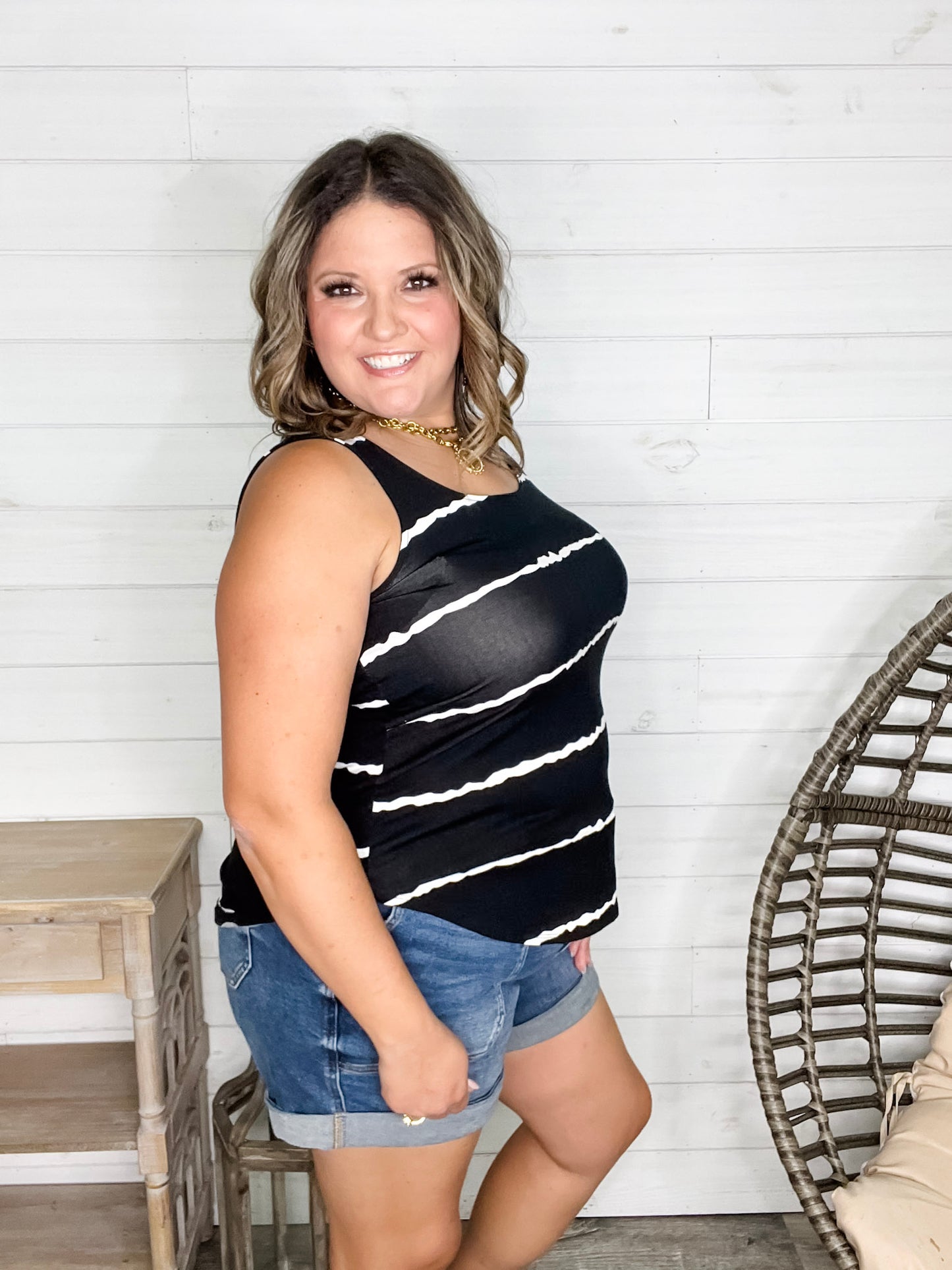 "Zigged Should Have Zagged" Relaxed Fit Tank (Black & Olive)
