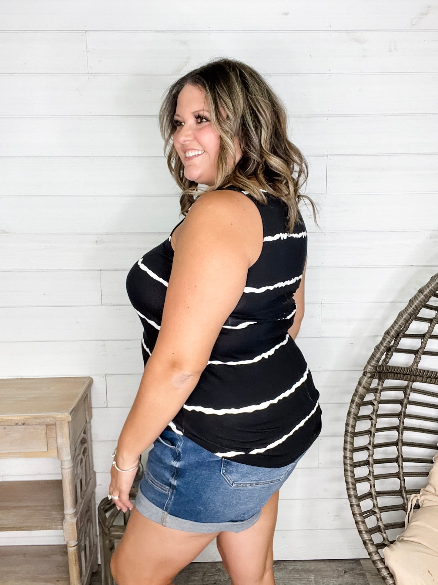 "Zigged Should Have Zagged" Relaxed Fit Tank (Black & Olive)