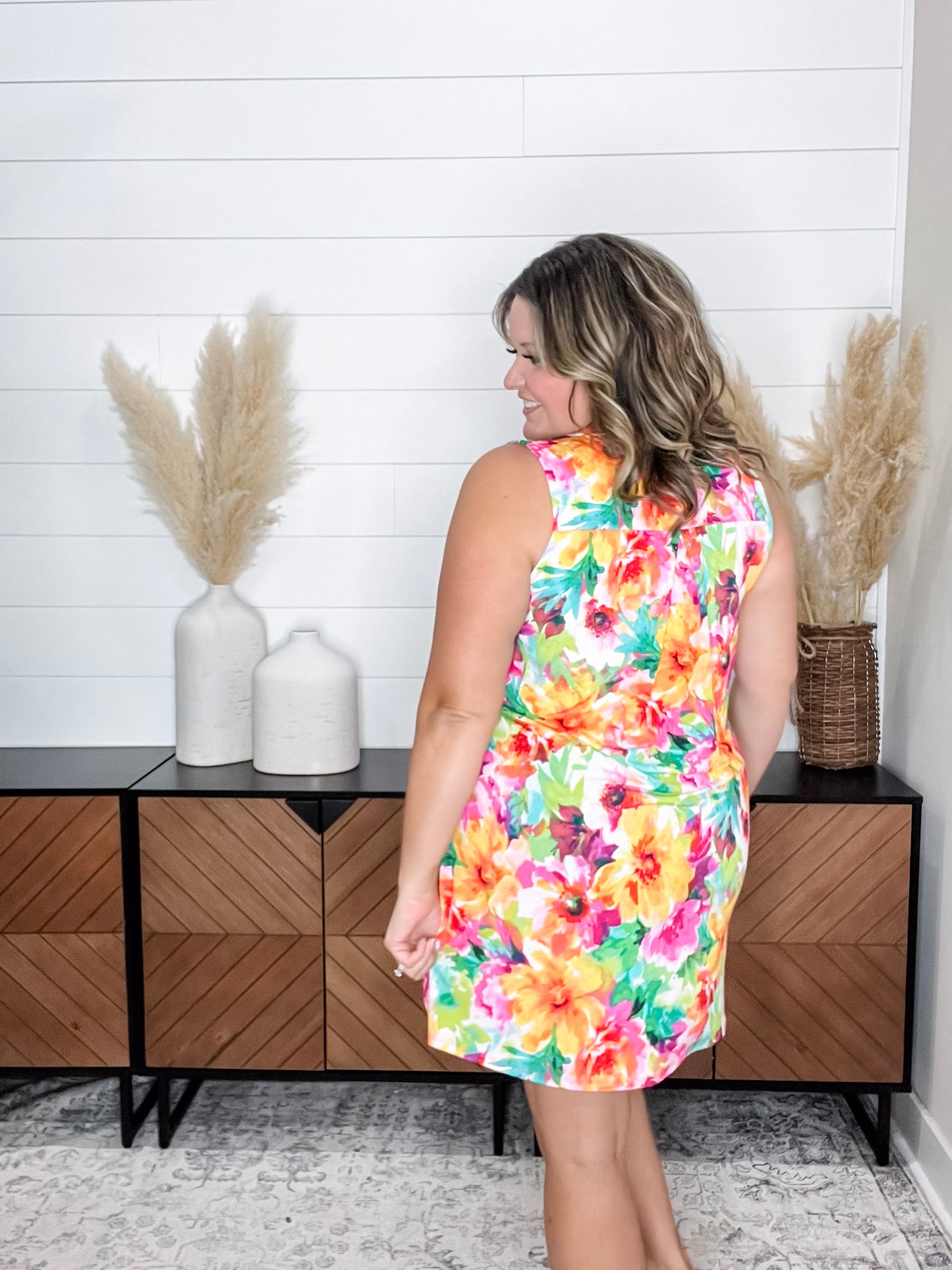 "Rushville" Sleeveless Split Neck Dress with Pockets