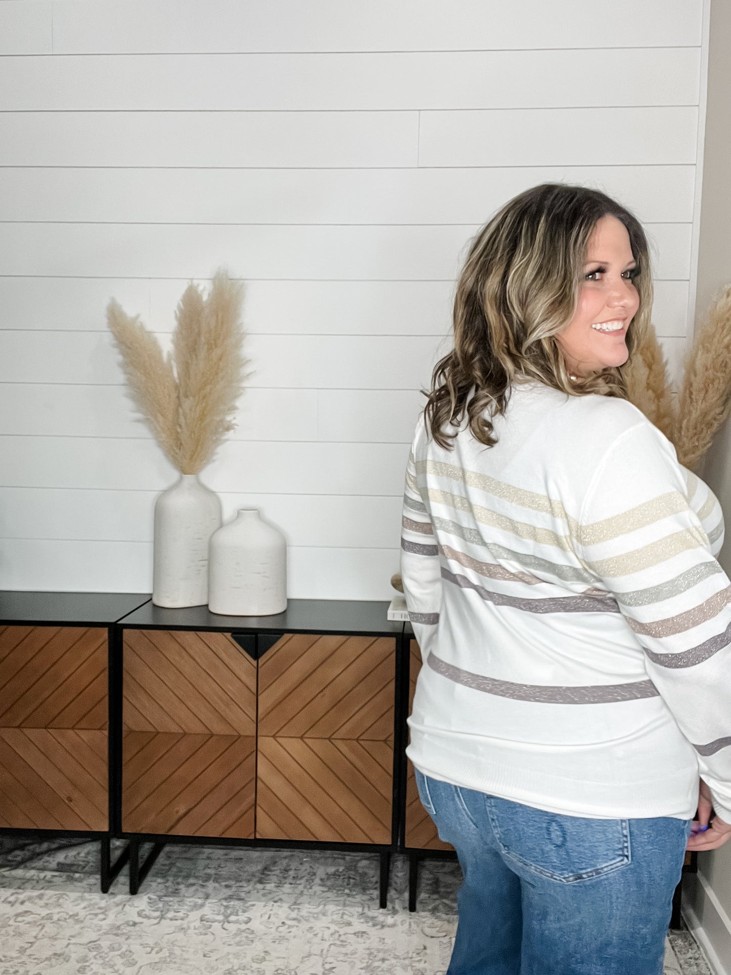 "Ambler" Long Sleeve Glitter Striped Sweater