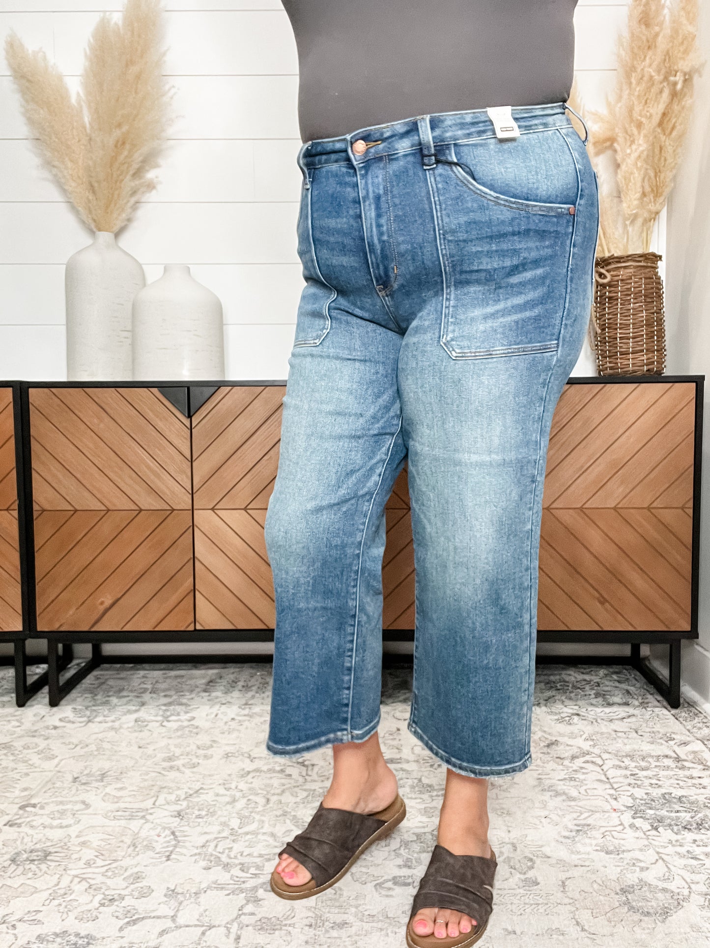 Judy Blue "Indifferent" Utility Pocket Wide Leg Crop