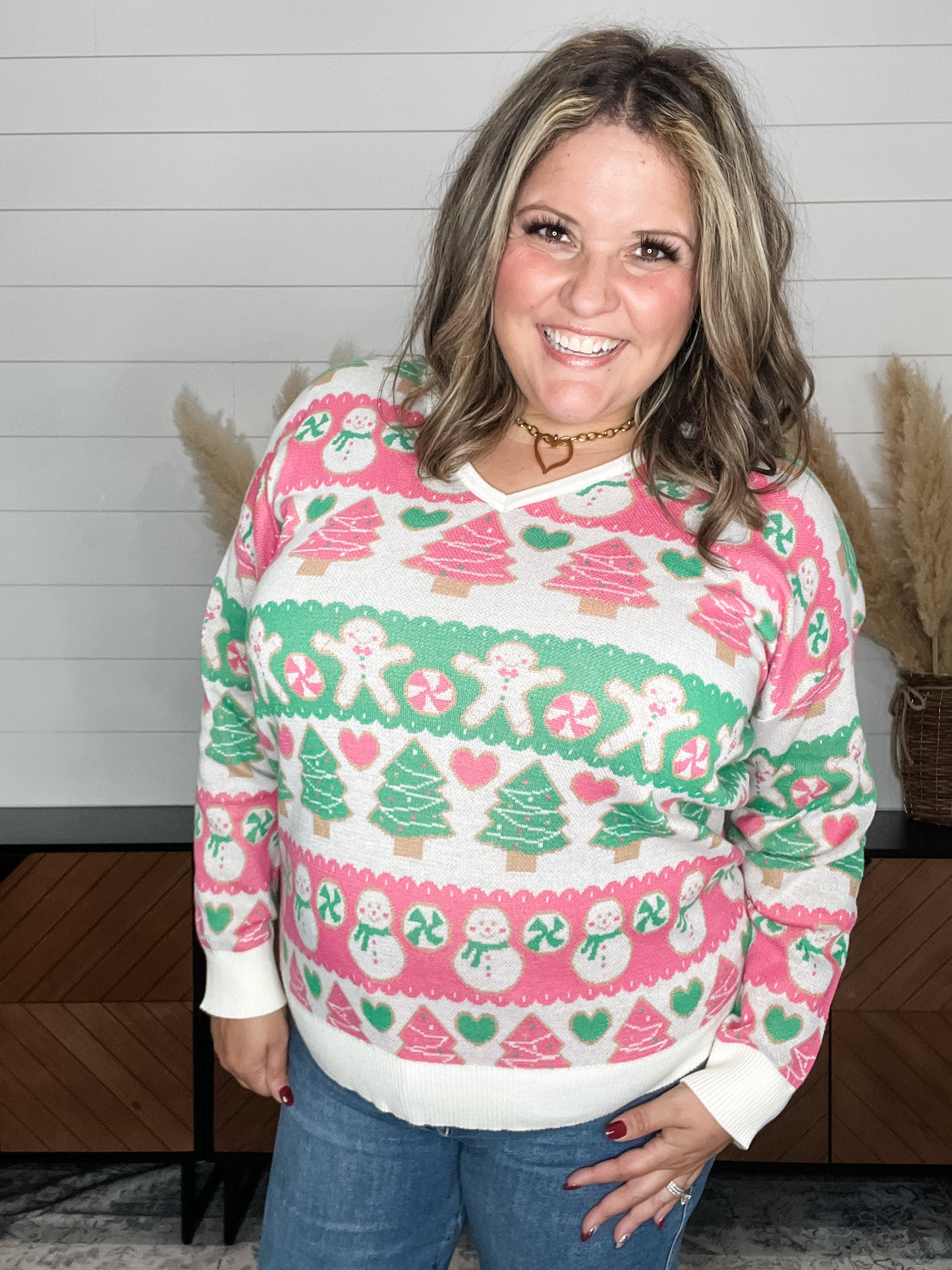 "Candy Cane Lane" Holiday V Neck Sweater