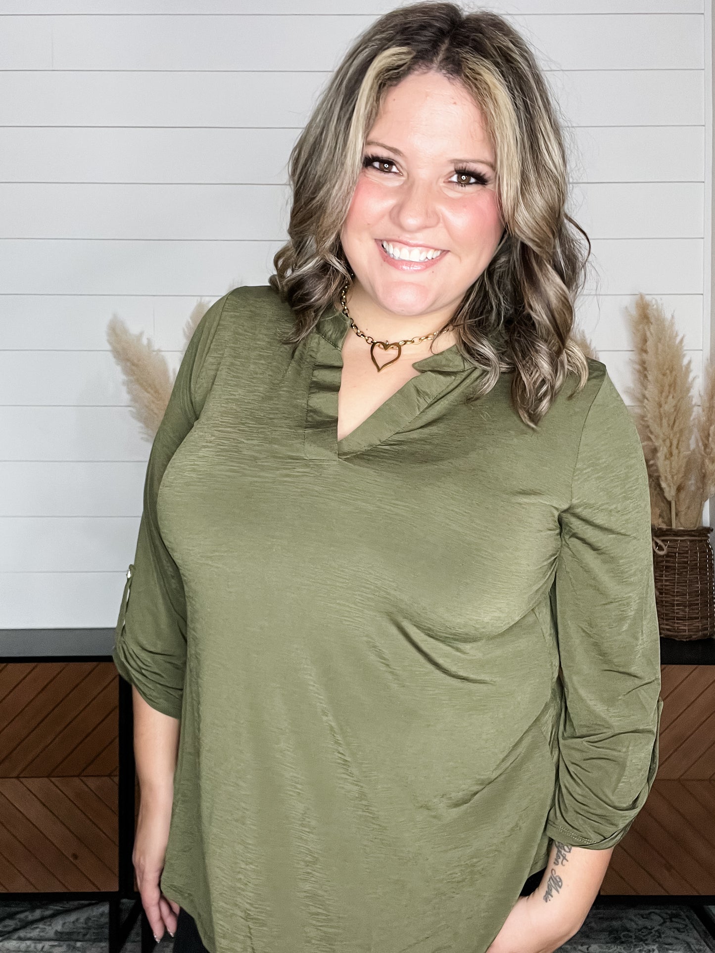 Dear Scarlett "Bold Choice" 3/4 Sleeve Split Neck (Olive)