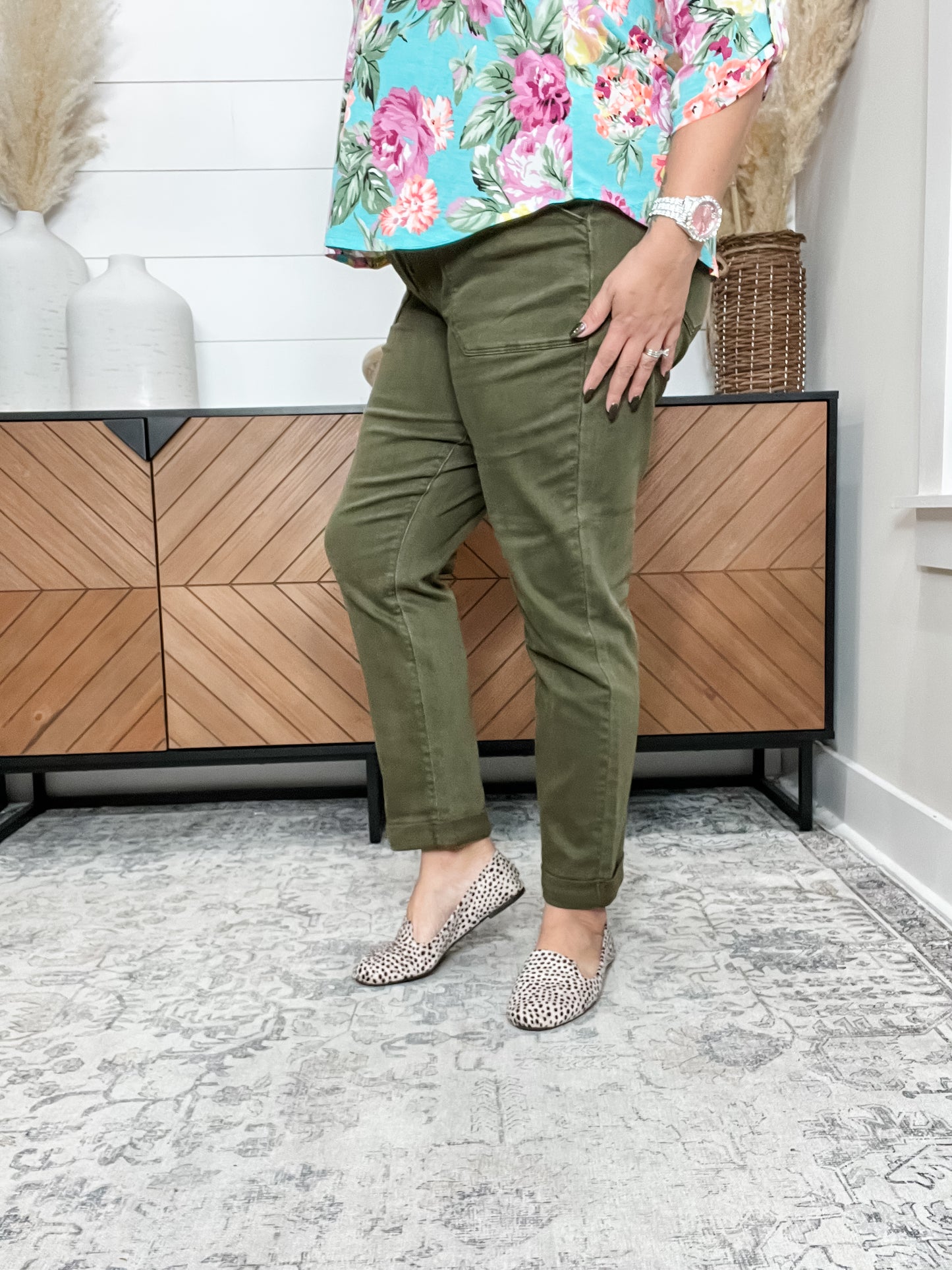Judy Blue Aurora Olive Cuffed Weekender