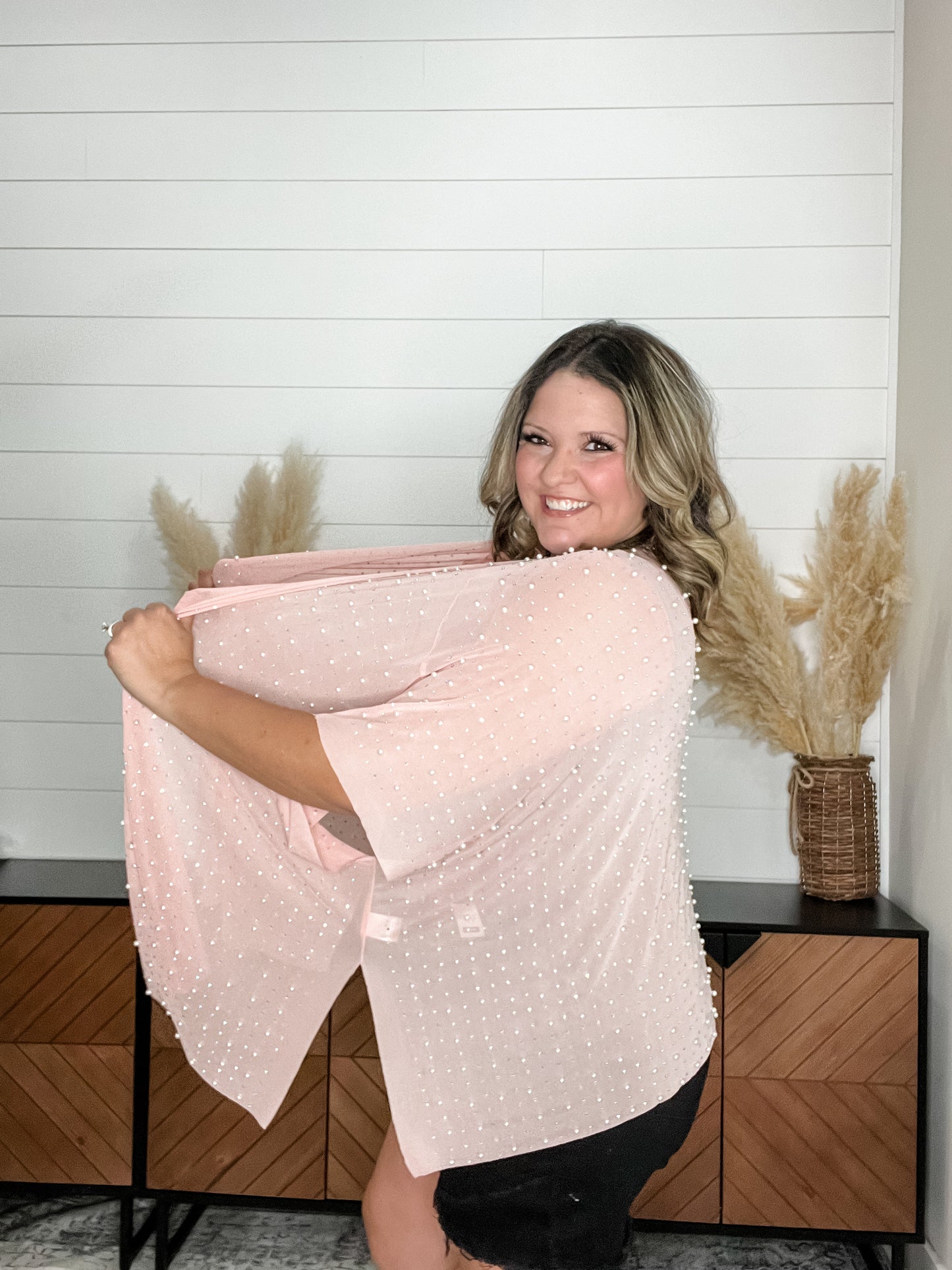 "Glamour" Studs and Pearls Gauzy Cardigan (Multiple Colors)