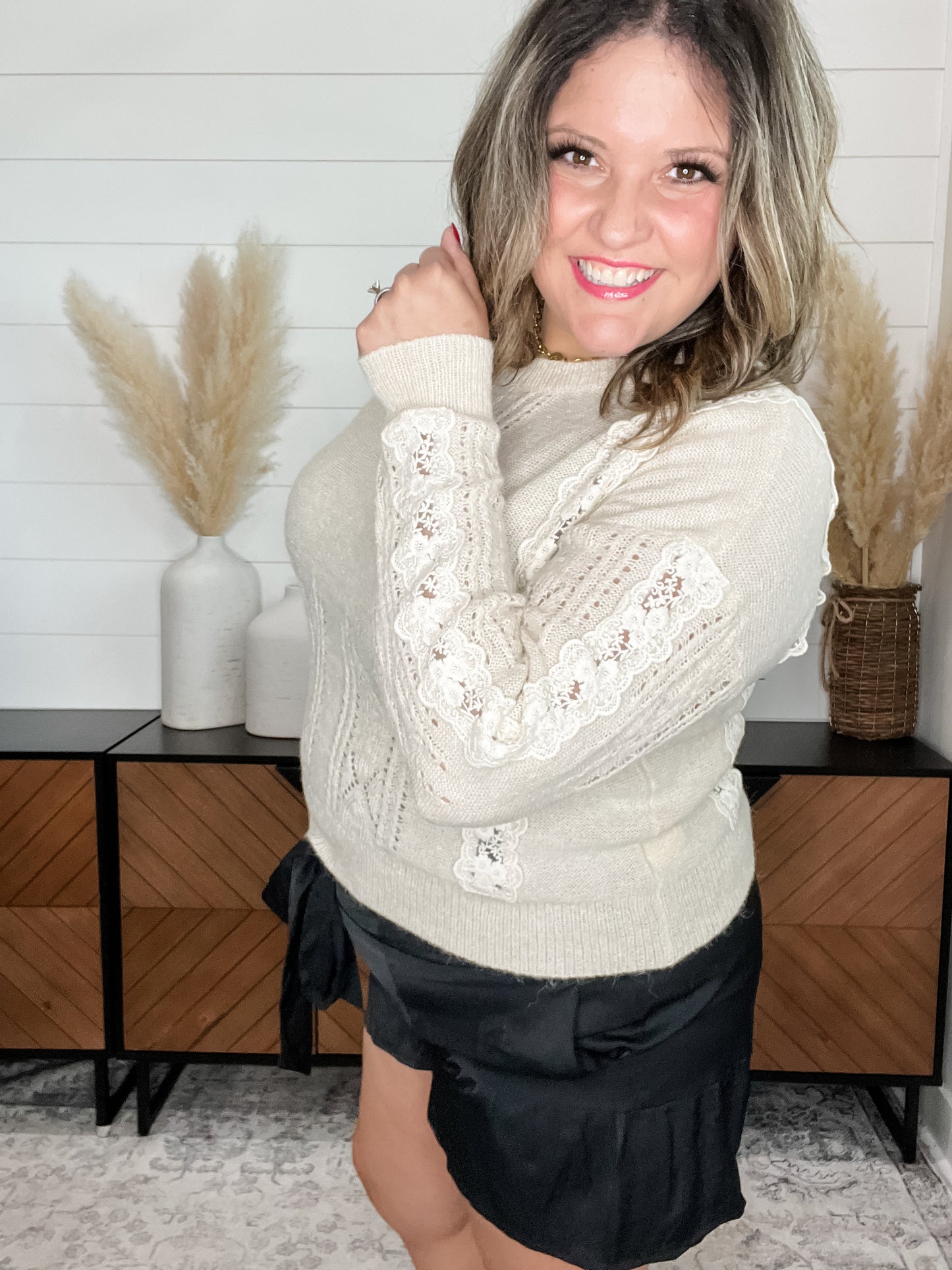 "Zealous" Long Sleeve Sweater with Lace Detail