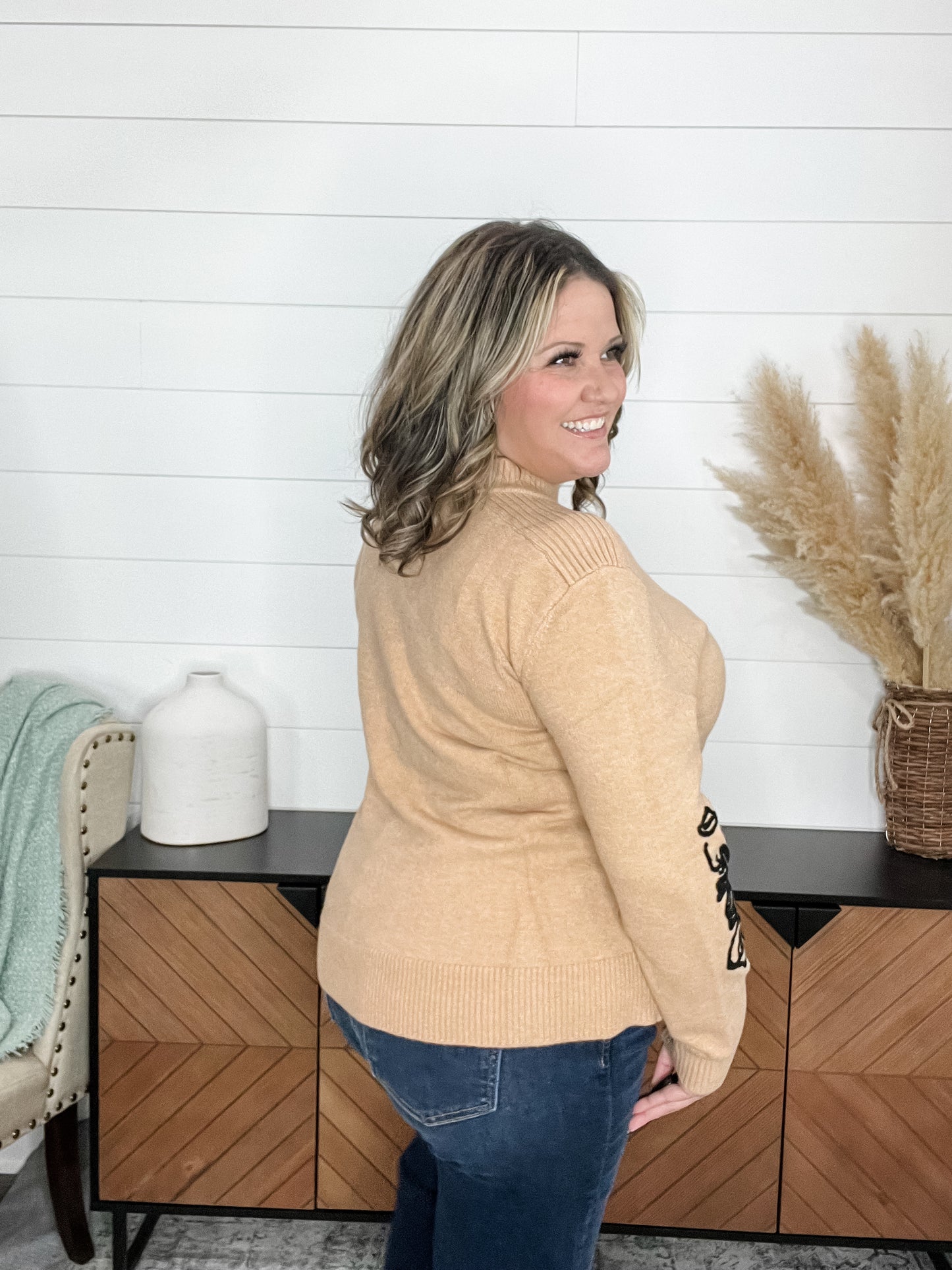 "About That" Long Sleeve Sweater with Floral Applique