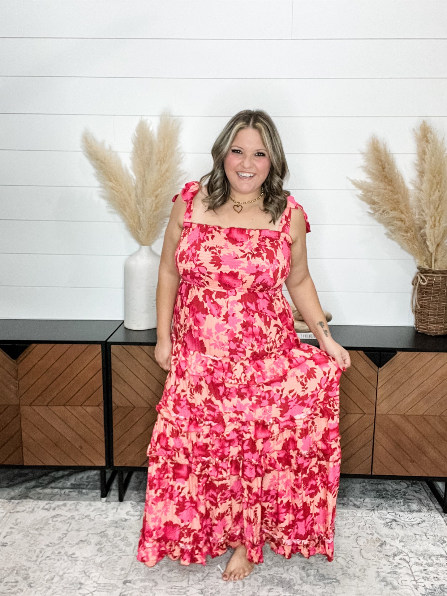 "Cabana" Smocked Floral Ruffle Tiered Maxi Dress