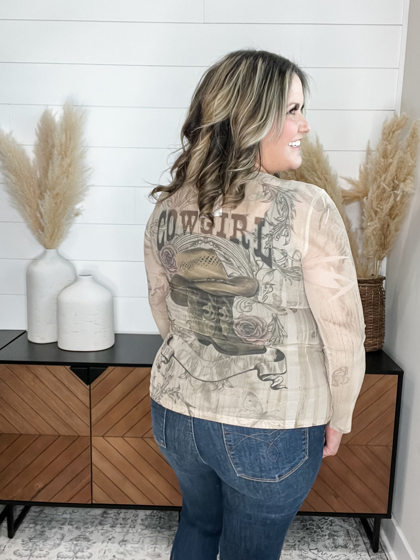 Origami Apparel "Cowgirl" Mesh Long Sleeve Top