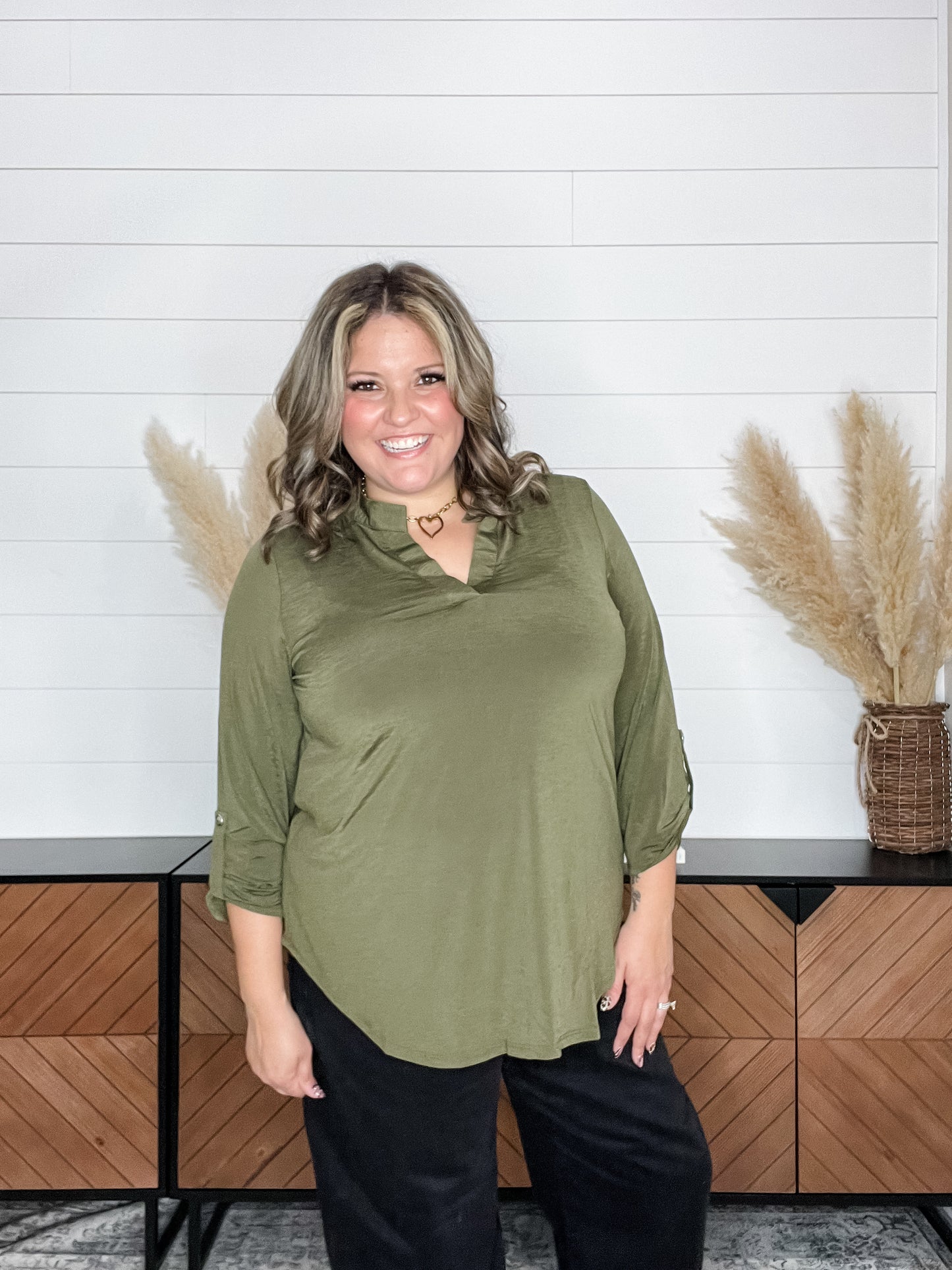 Dear Scarlett "Bold Choice" 3/4 Sleeve Split Neck (Olive)