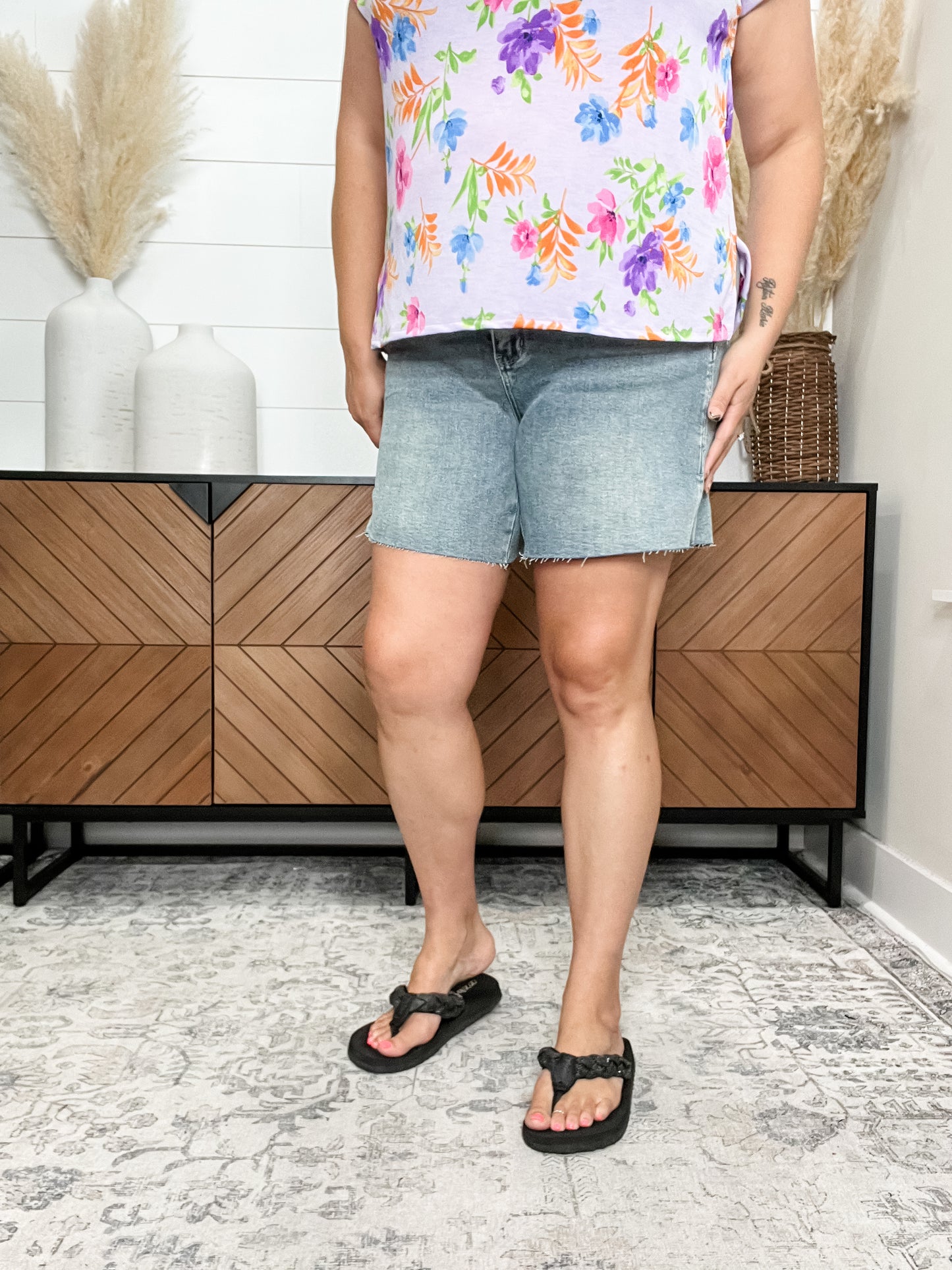 Judy Blue "All The Ways" Mid Thigh Side Slit Raw Hem Shorts