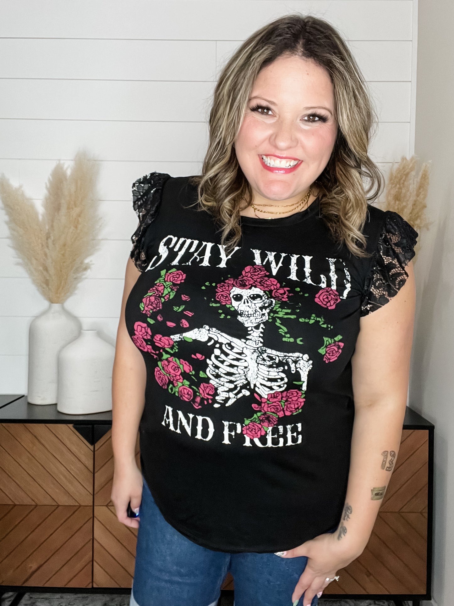 "Stay Wild" Lace Ruffle Cap Sleeve