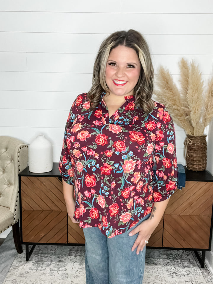 "Quail" 3/4 Sleeve Split Neck