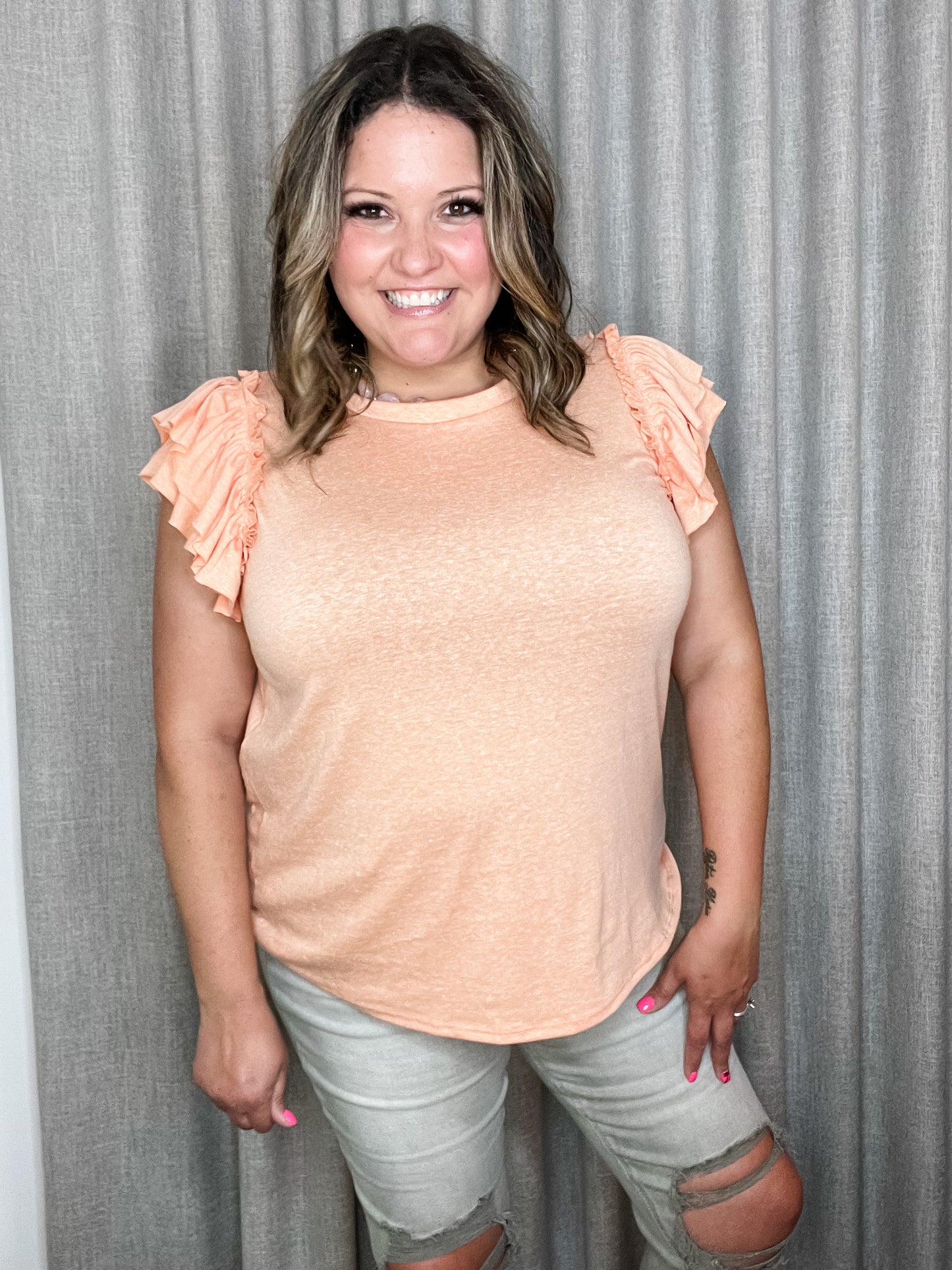 Dreamcicle ruffle cap sleeve tee