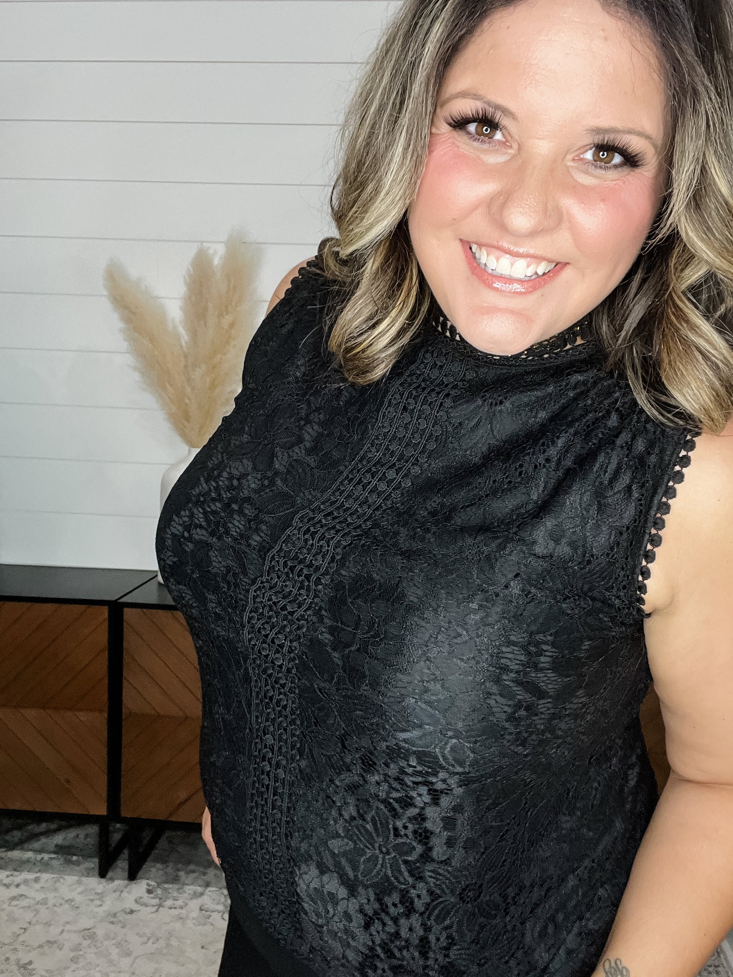 "Reign" High Neck Lined Lace Tank