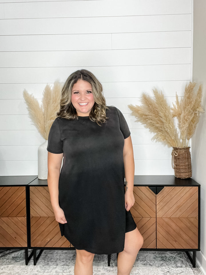 "Washout" Short Sleeve Mineral Wash Midi Dress
