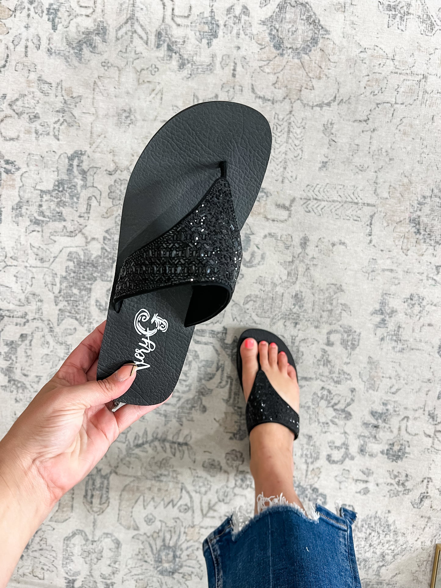 "Napoli" Wedge Sparkle Sandal By Very G (Black)
