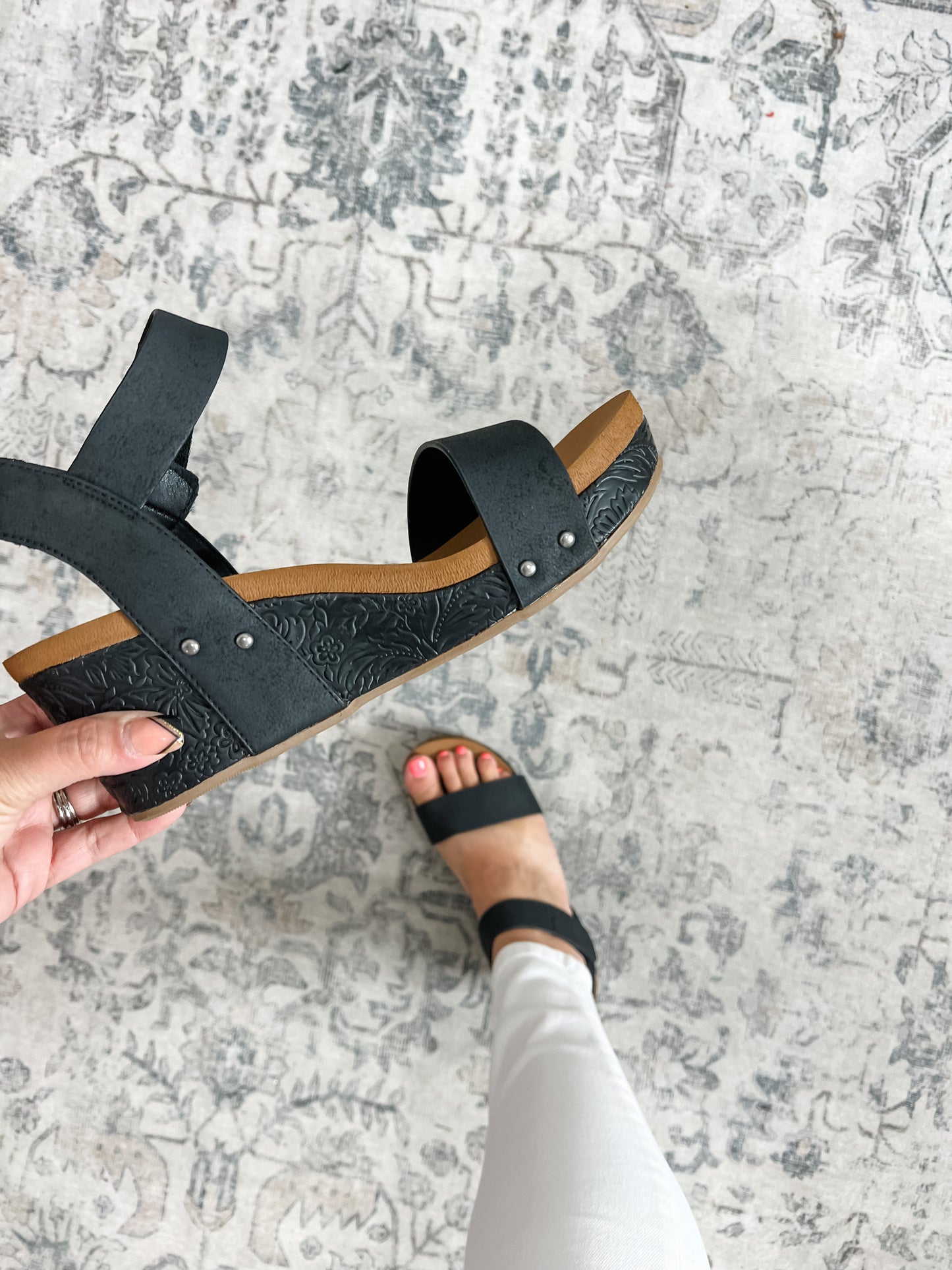 "Devon 2.0" By Very G Tooled Sandal (Black)