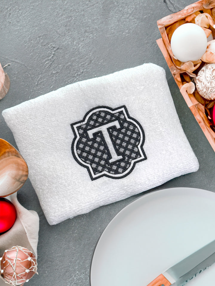 Embossed  Embroidered initial hand towels