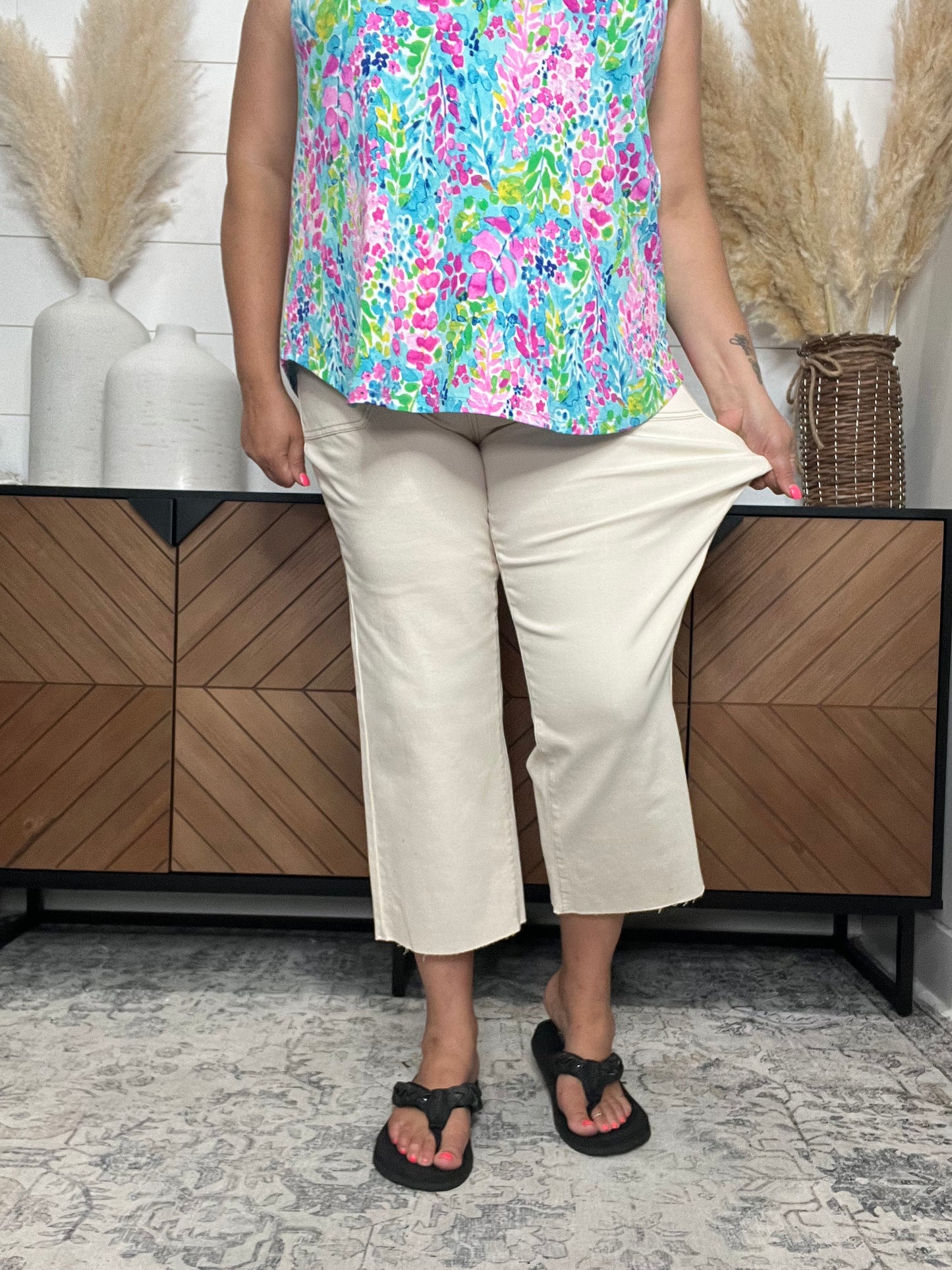 Judy Blue Ecru Wide Leg Crop