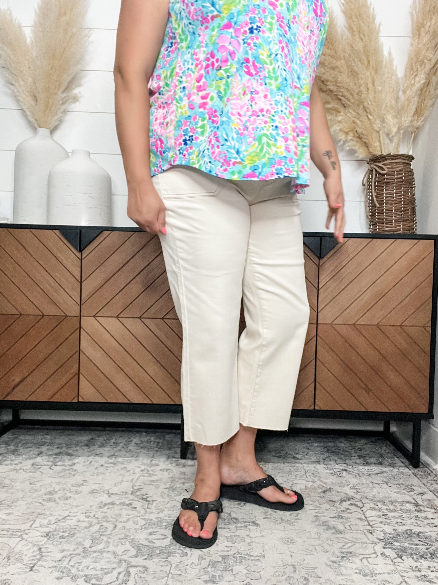 Judy Blue Ecru Wide Leg Crop