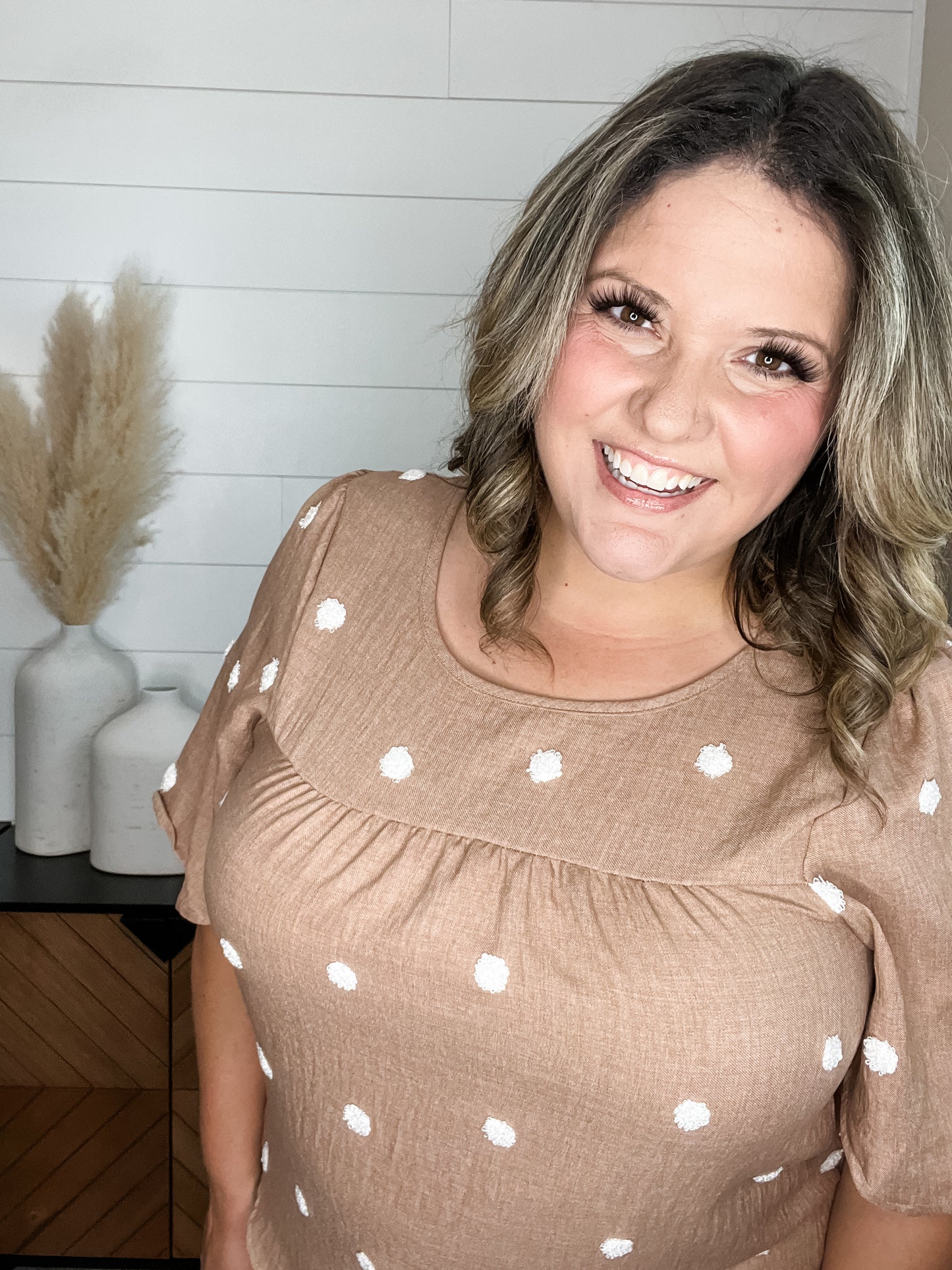 "Worley" Polka Dot Apron Front Short Sleeve