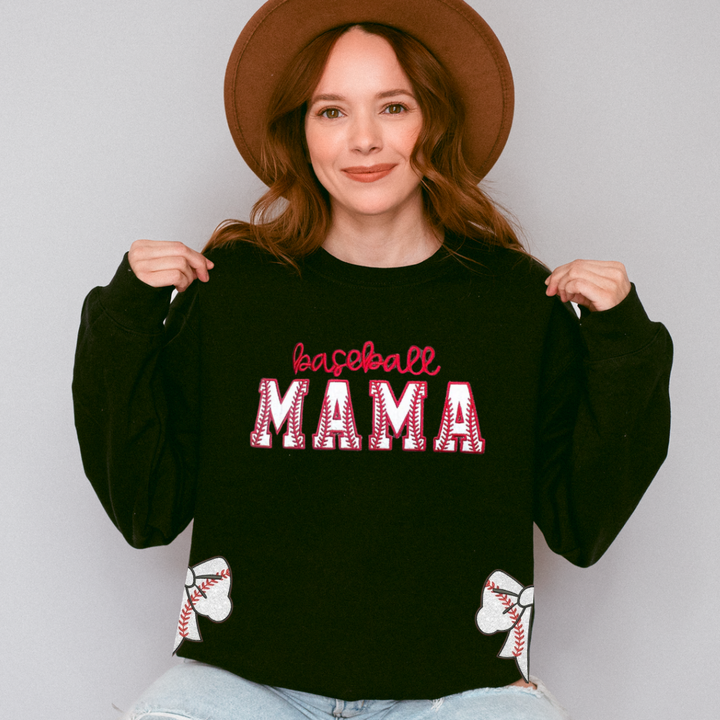 Baseball mama embroidered with side bows