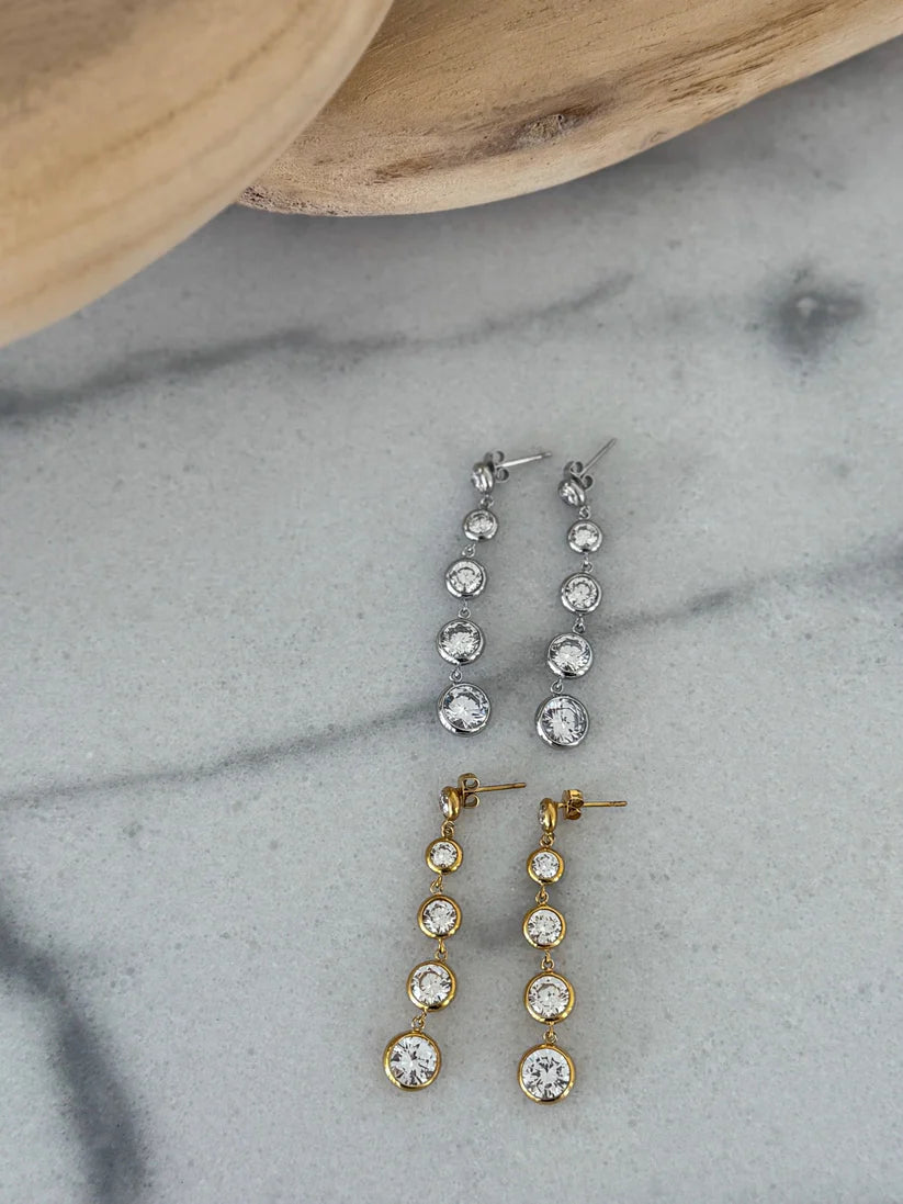 Rhinestone Dangle Earrings (Gold & Silver) Water Resistant Jewelry