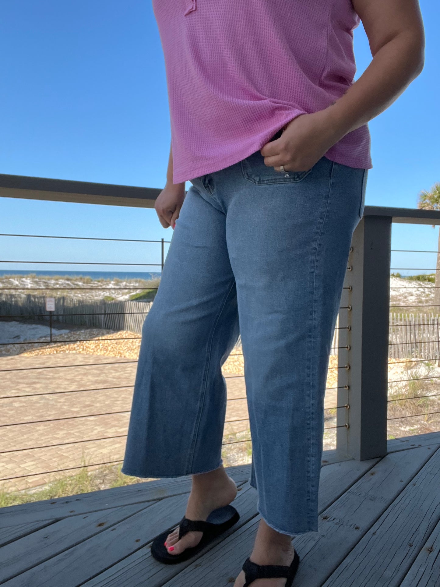 Mica Denim Wide Leg Jeans with square pocket detail