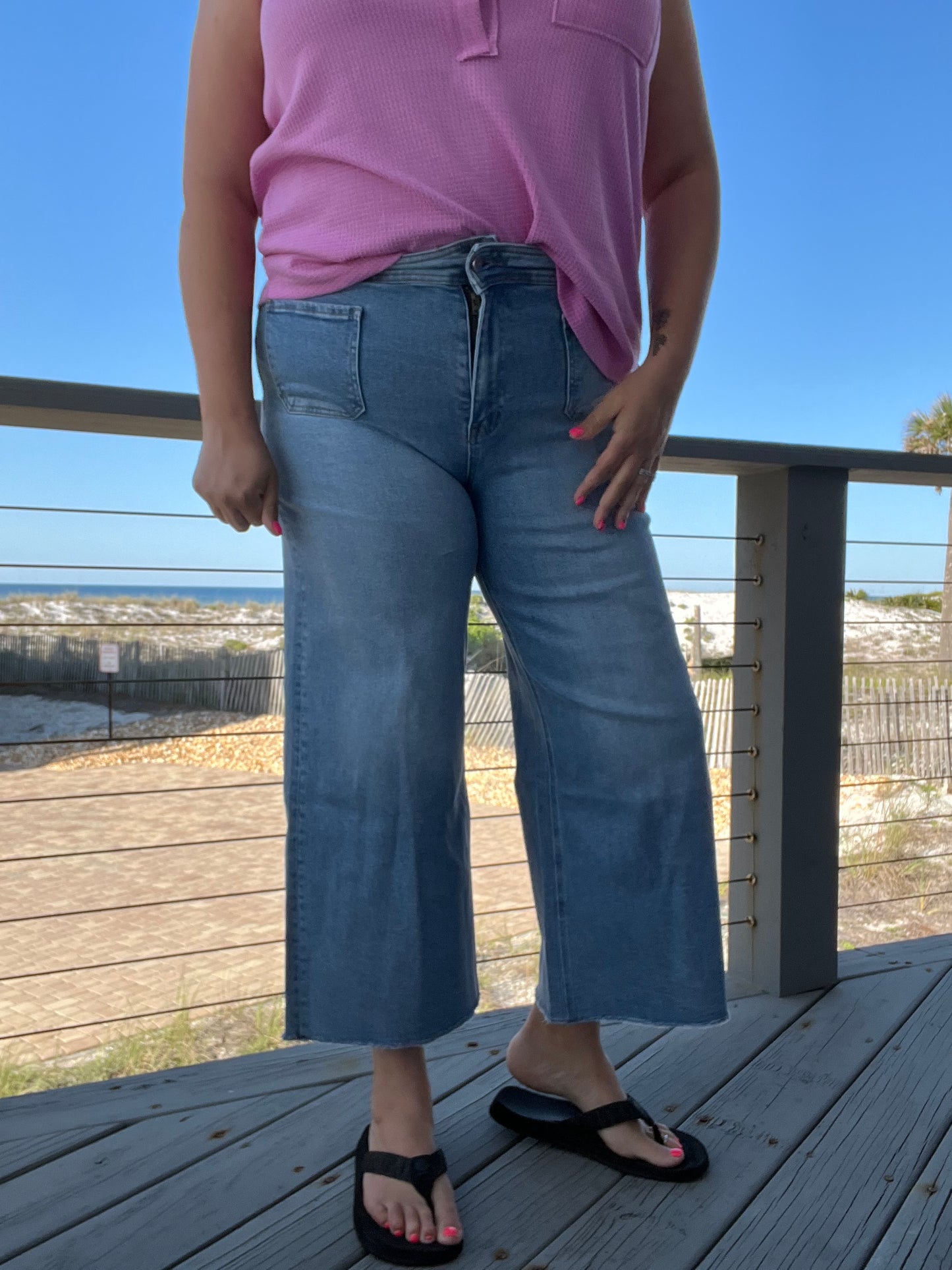 Mica Denim Wide Leg Jeans with square pocket detail