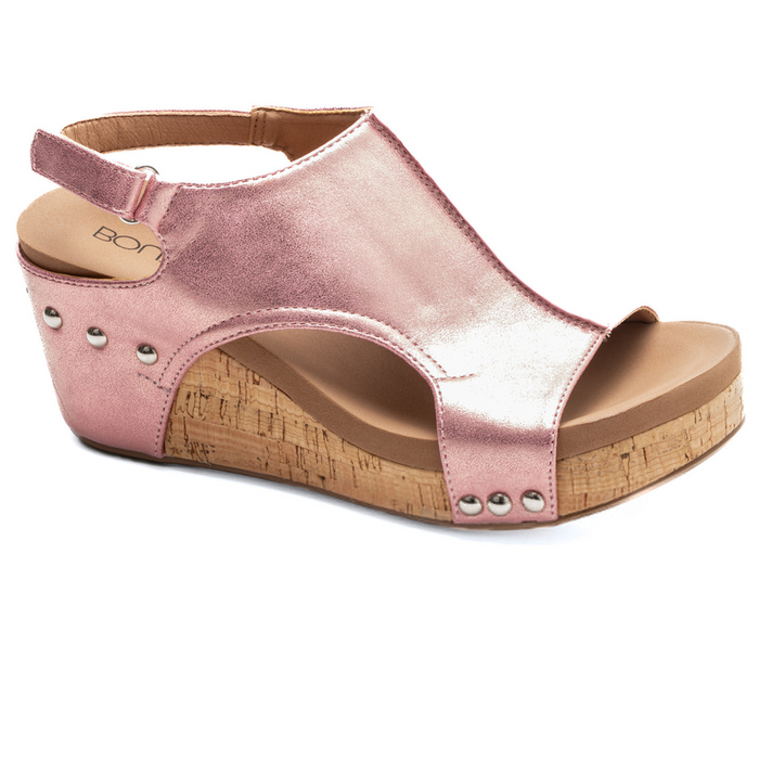 Carley Wedge Sandal By Corkys (Light Pink Metallic)