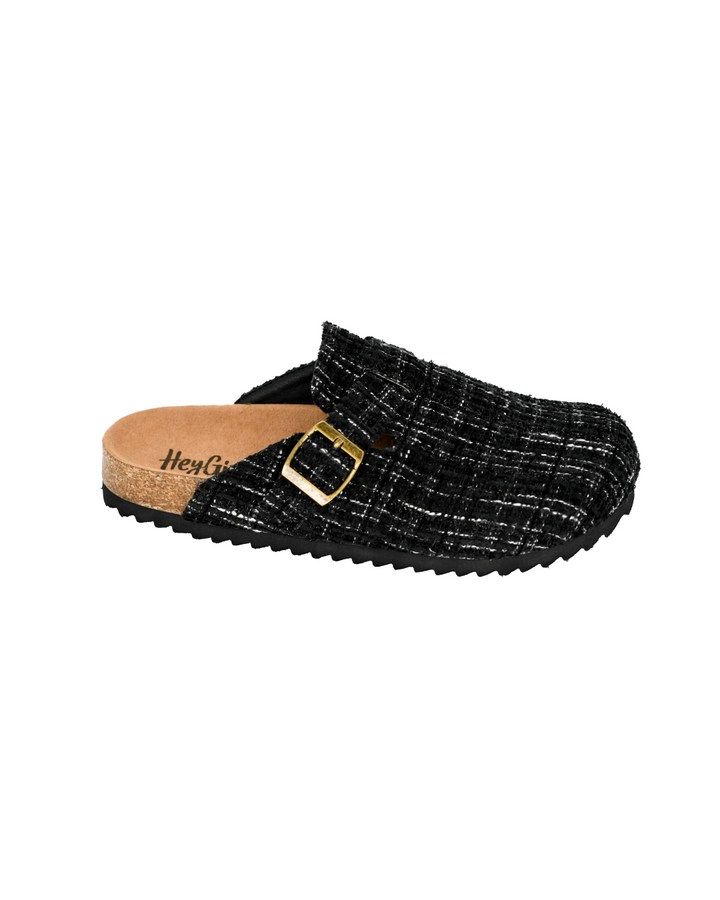 Corkys "One For The Books" Mule Clog (Black White Tweed)