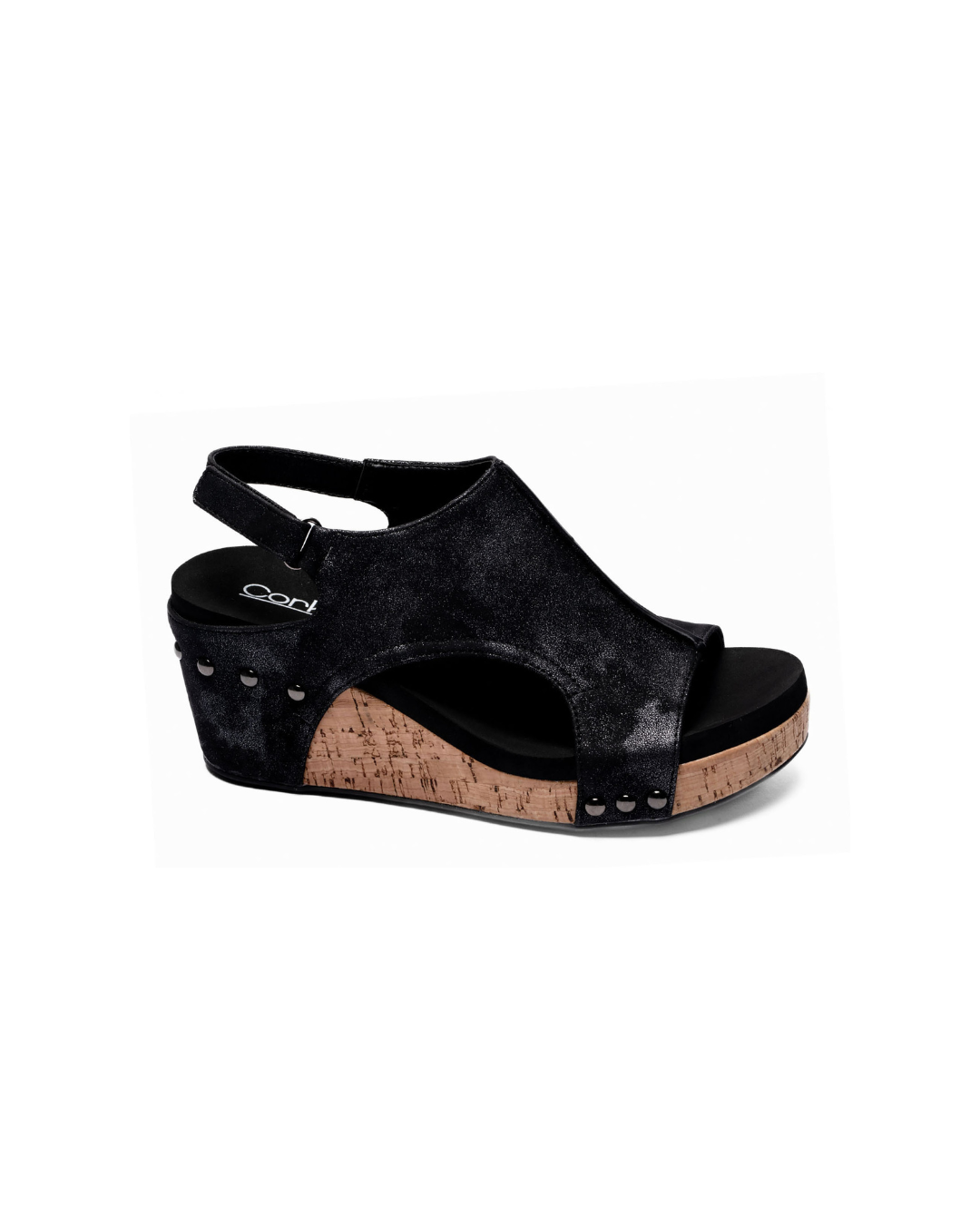 "Carley" Wedge Sandal By Corkys (Black Metallic)