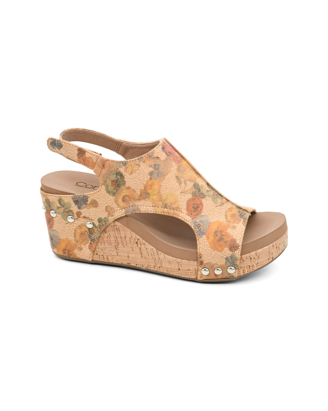 Corkys "Carley" Wedge Sandal (Camel Washed Flower)