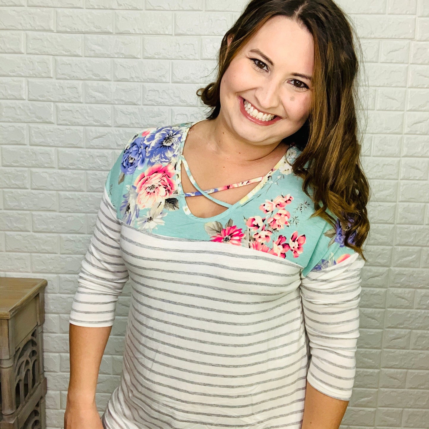 "A Spring In Your Step" 3/4 Sleeve Criss Cross